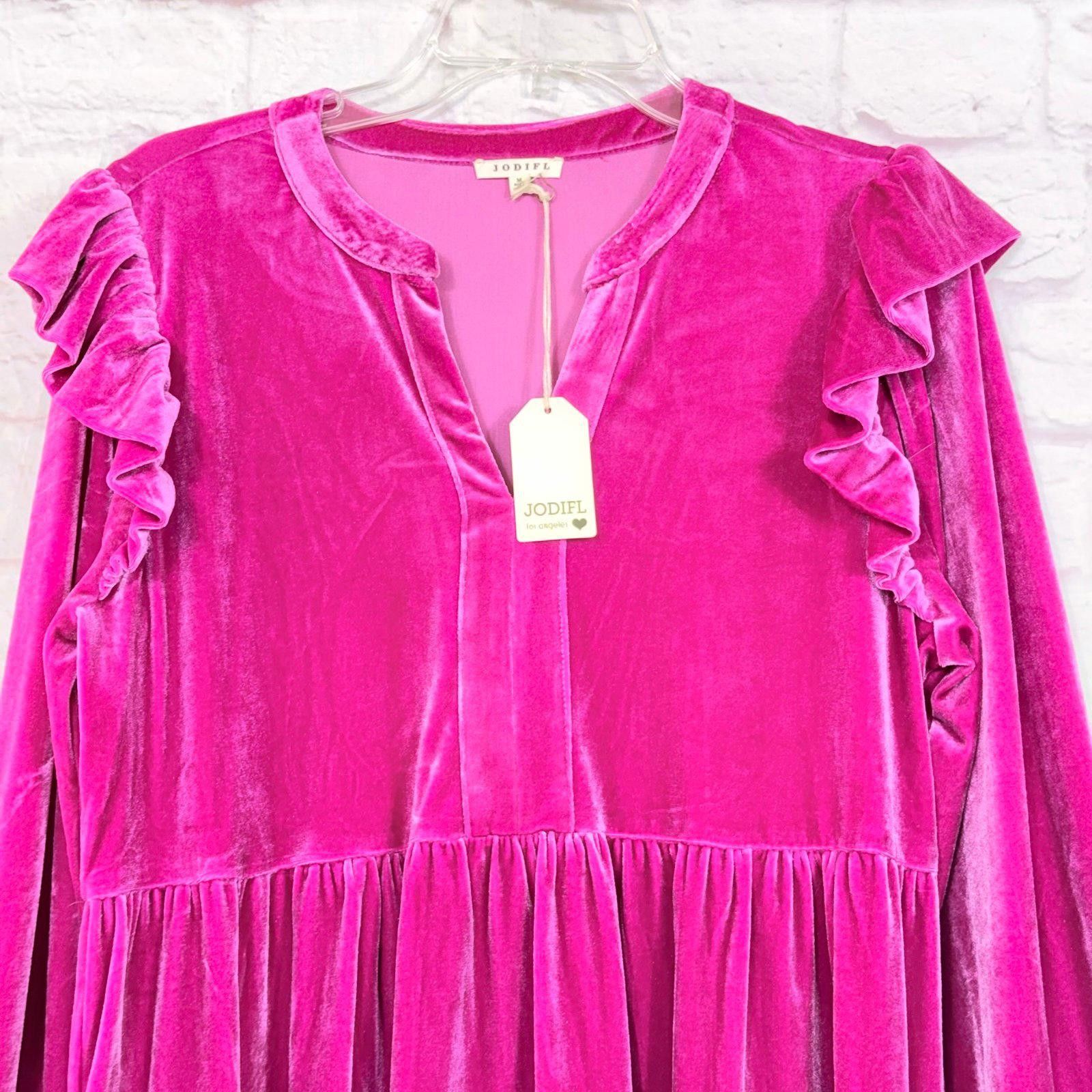 Other Jodifl Pink Velvet Ruffle Dress Medium NWT Size M / US 6-8 / IT 42-44 - 2 Thumbnail