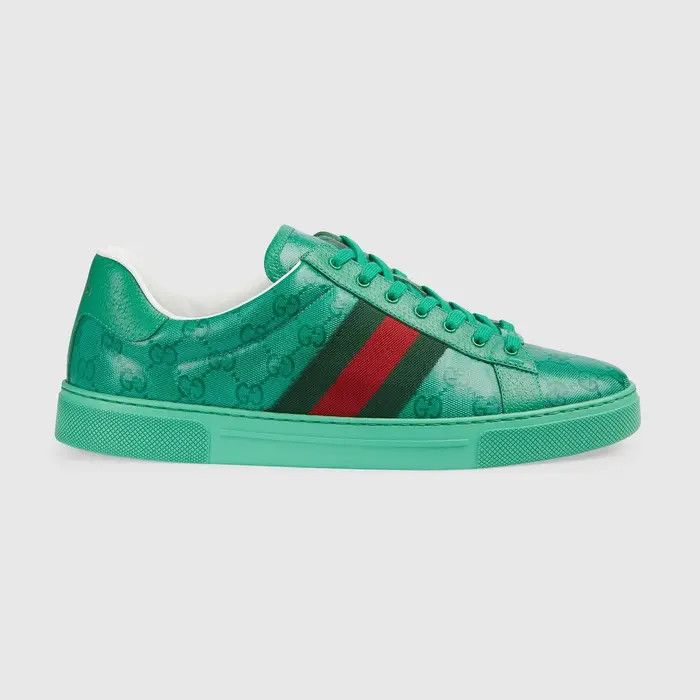 Gucci o1s1wg111025 Men's Ace GG Crystal Canvas Sneakers in Green Size US 9 / EU 42 - 1 Thumbnail