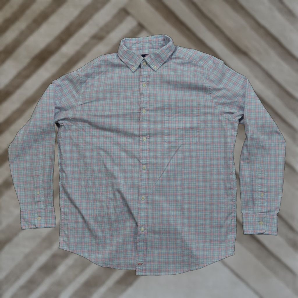 Vineyard Vines Vineyard Vines Shirt Mens XL Blue Pink Plaid Button Classic Fit Murray Size US XL / EU 56 / 4 - 1 Thumbnail