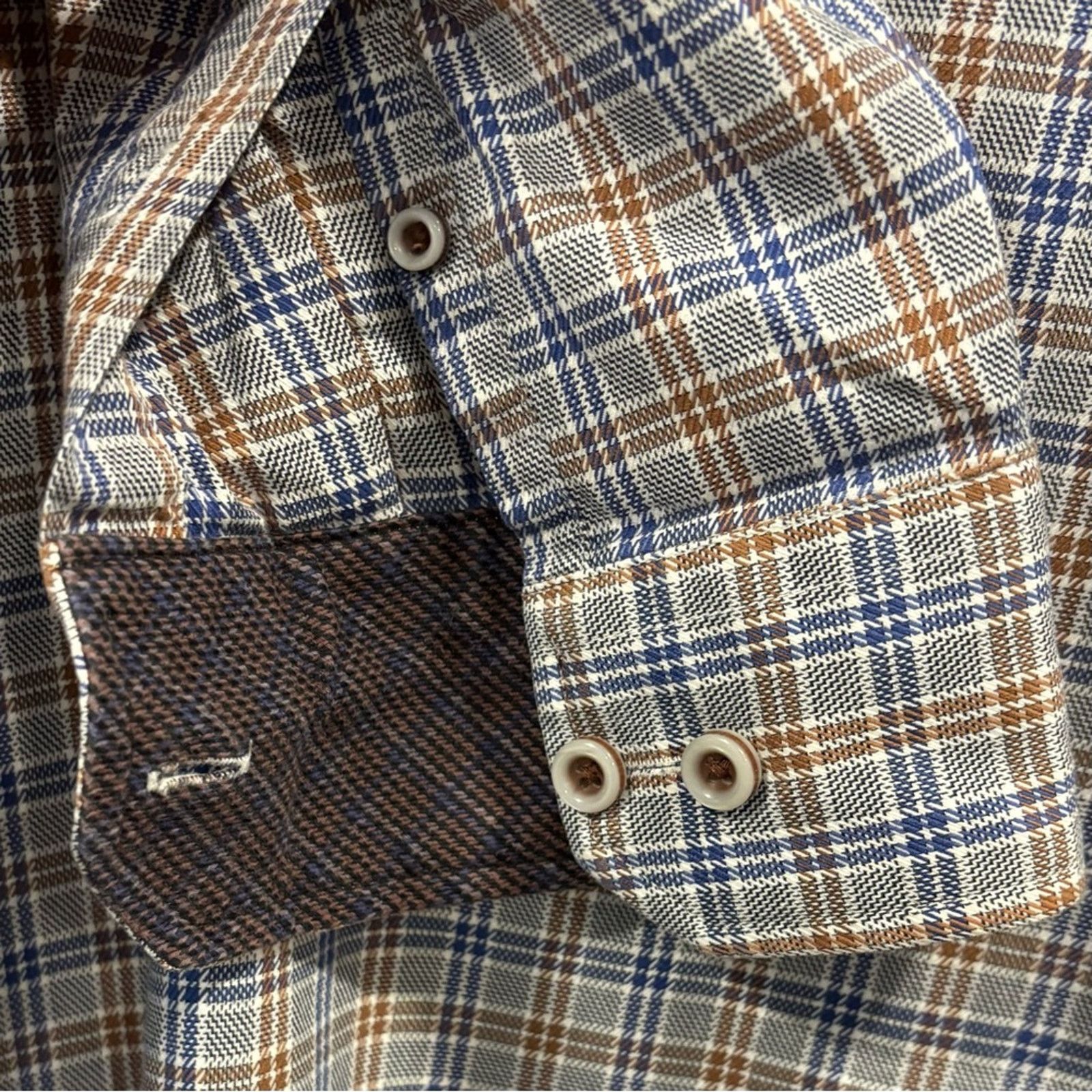 Johnston & Murphy JOHNSTON & MURPHY Blue and Brown Button Down Shirt, Size L Size US L / EU 52-54 / 3 - 5 Thumbnail