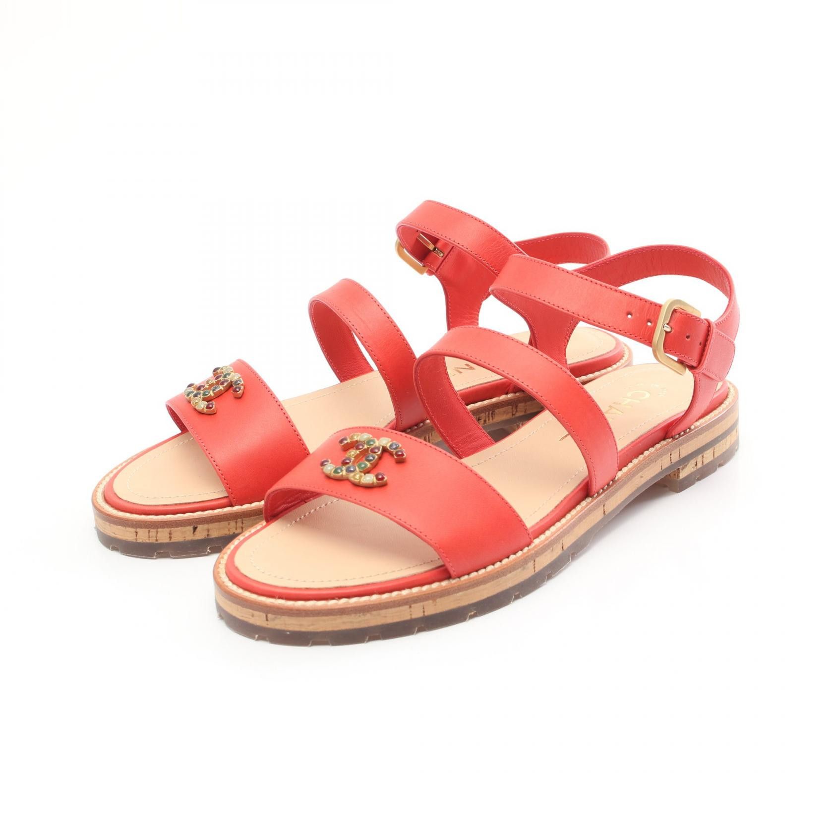 Chanel Chanel Coco Mark Leather Sandals Leather Shoes G30462 in Red, Women's