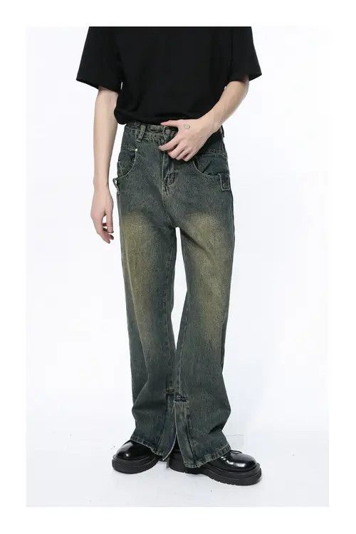 Other Blue Washed Distressed Zipper Jeans Size US 33 - 8 Thumbnail