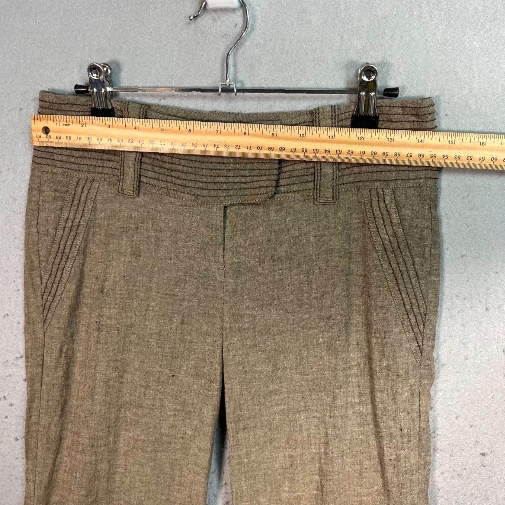 Vintage Candies Beige Linen Blend Trousers Womens Size 3 High Waist Flare Leg Pants Size ONE SIZE - 4 Thumbnail