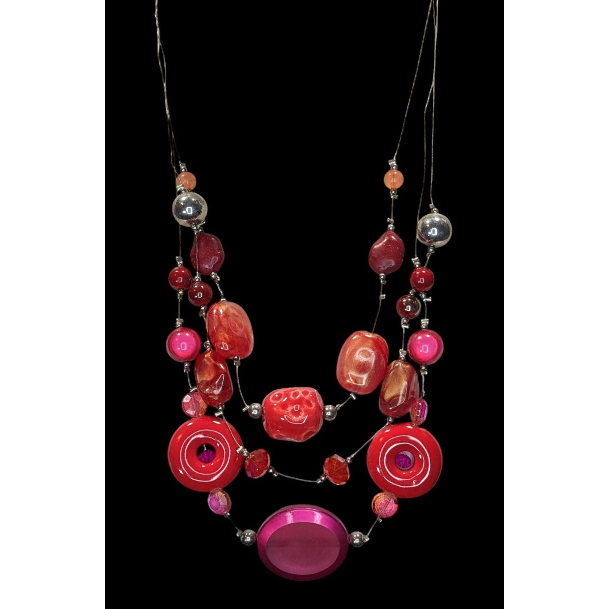 Other Funky Layered Red & Pink Beaded Statement Necklace Size ONE SIZE - 1 Thumbnail