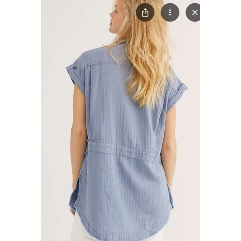 Free People We the Free Just Say When Blue Linen Blend Tunic Top, XS Size XS / US 0-2 / IT 36-38 - 2 Thumbnail