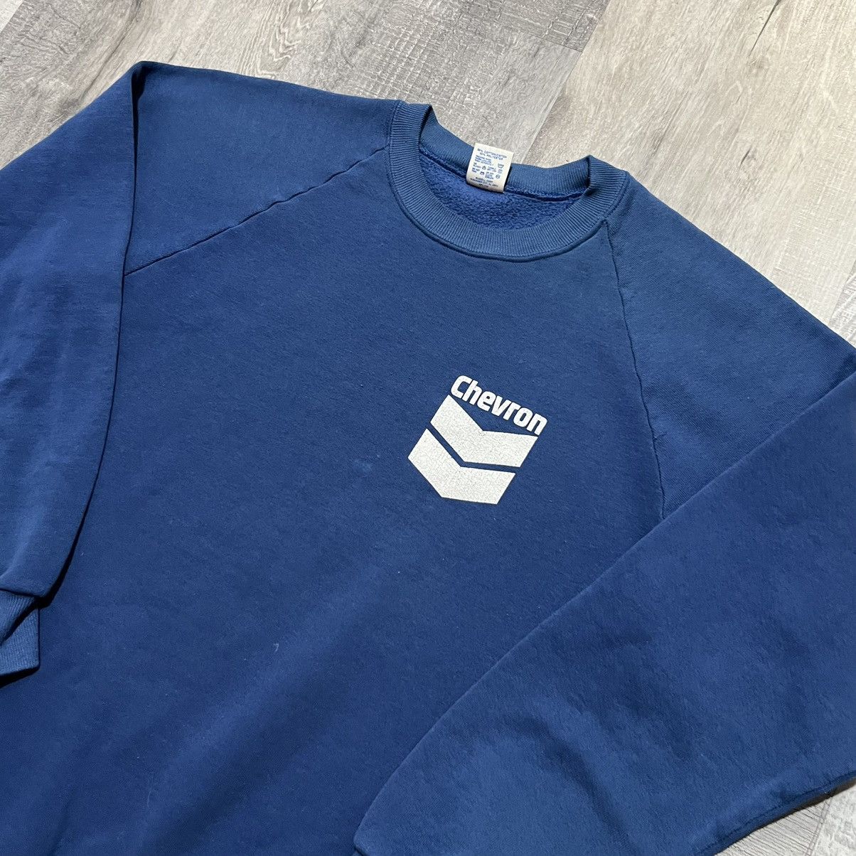 Jerzees × Vintage VTG Chevron 1980s Blue Gas Oil & Energy USA Sweatshirt Size US L / EU 52-54 / 3 - 3 Thumbnail
