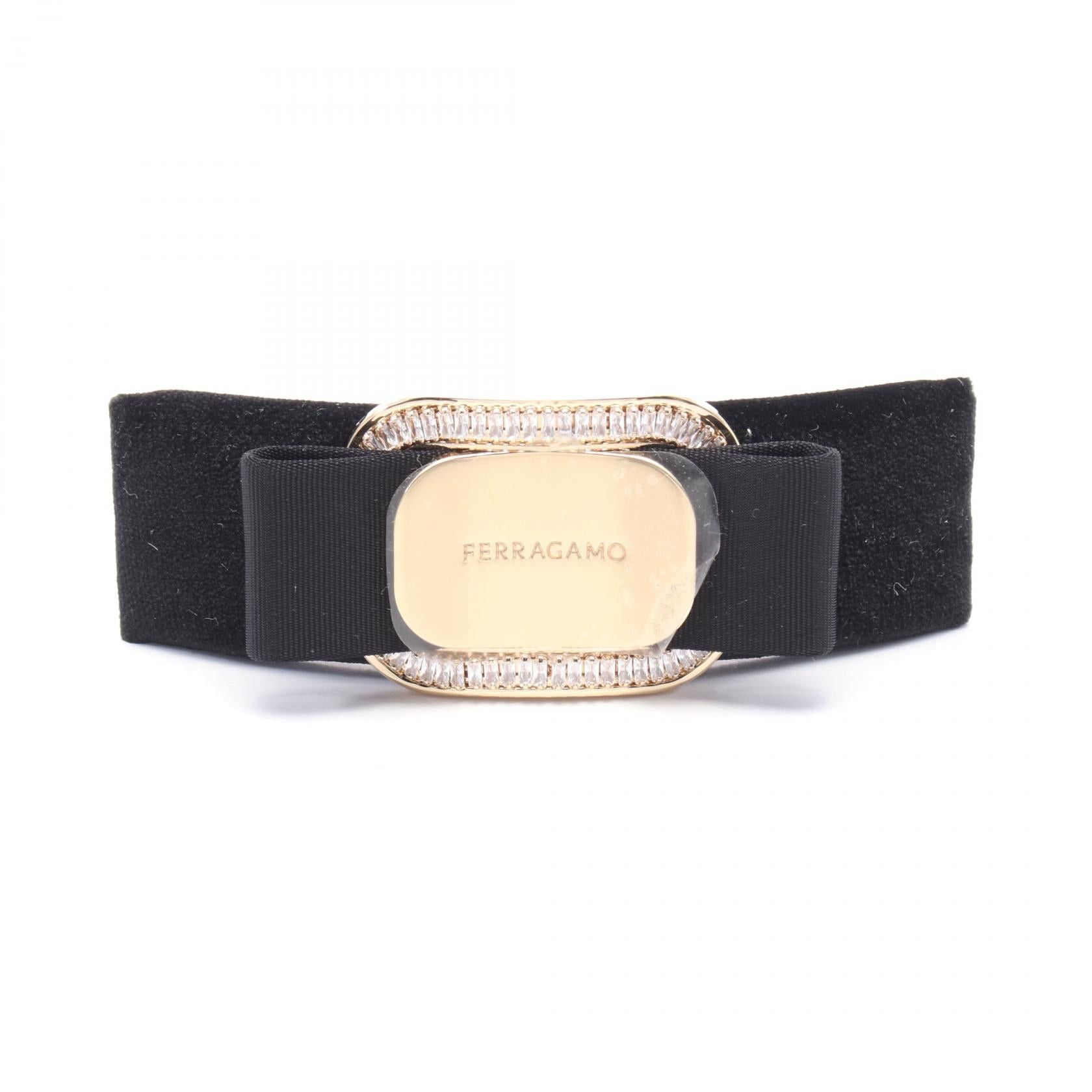 Salvatore Ferragamo Salvatore Ferragamo Ribbon Barretta Gp (Gold Plated) Velvet Crystal Black Gold Clear Size ONE SIZE - 1 Thumbnail