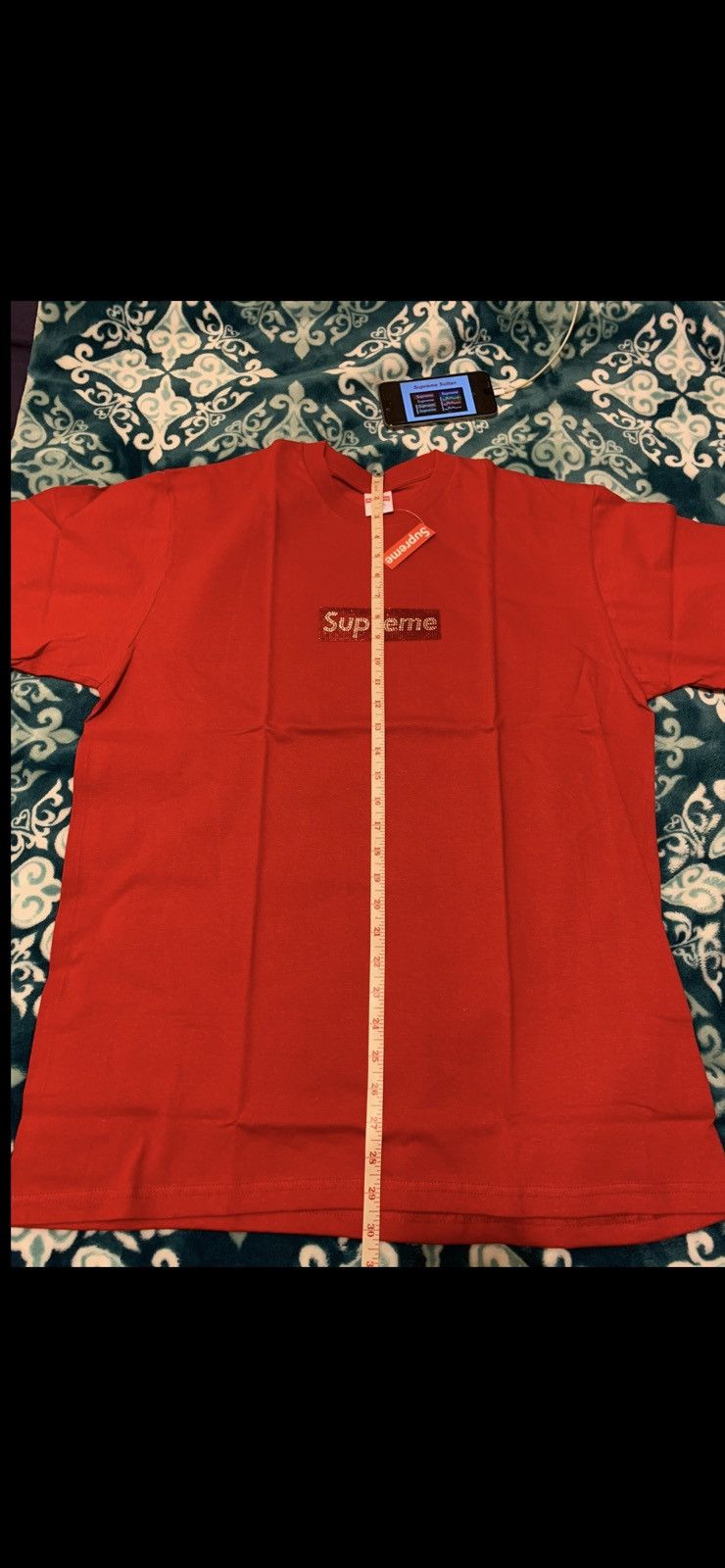 Supreme × Swarovski DSWT Supreme Swarovski Box Logo Tee Red Large Size US L / EU 52-54 / 3 - 4 Thumbnail