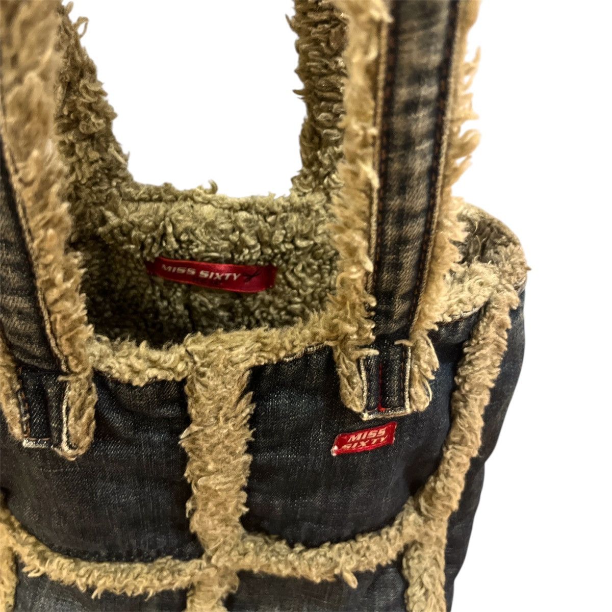 Miss Sixty Italy y2k Vintage Denim Faux Fur Shoulder tote
