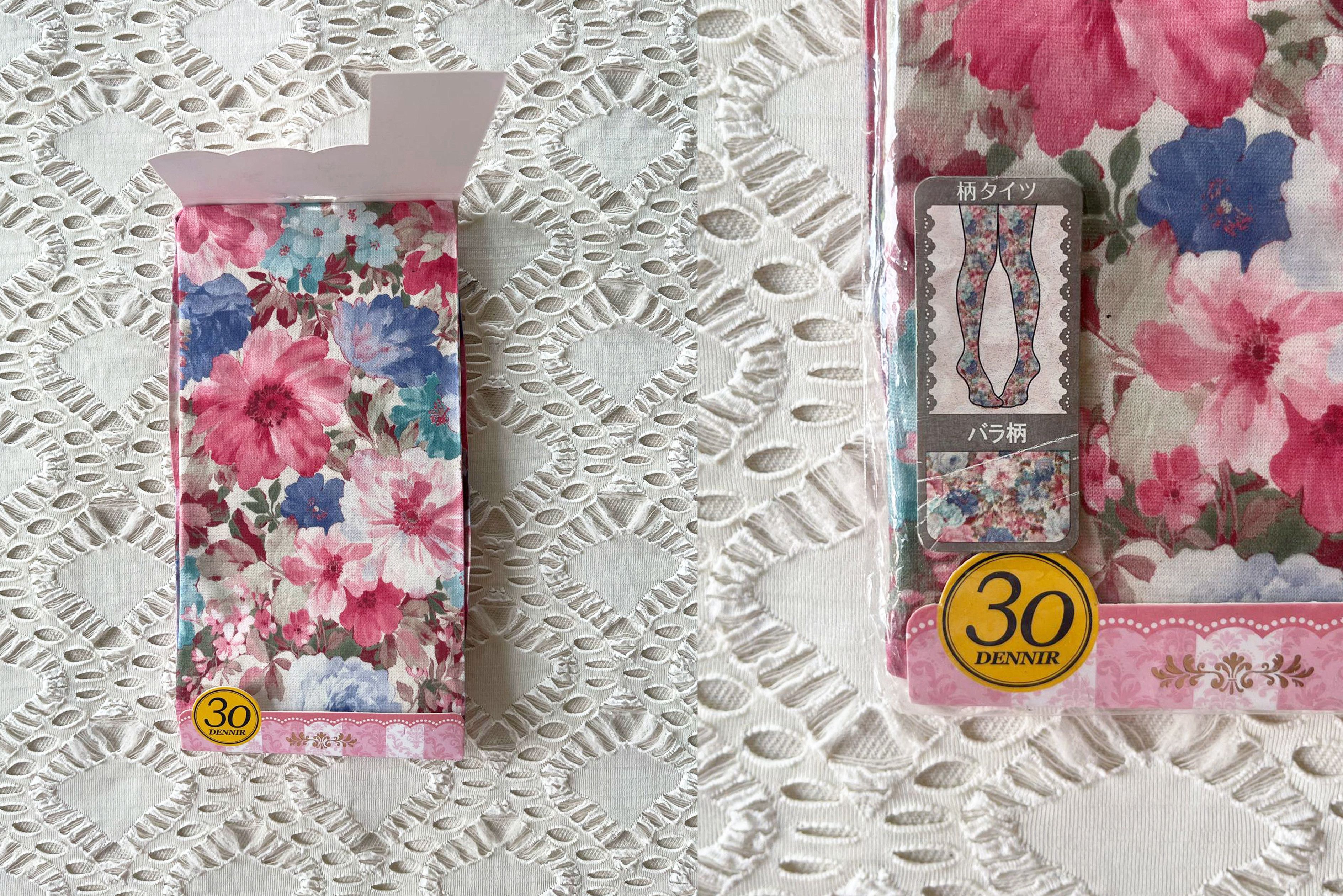 Japanese Brand Dead Stock Stockings pink Tights with florals printed Size ONE SIZE - 3 Thumbnail