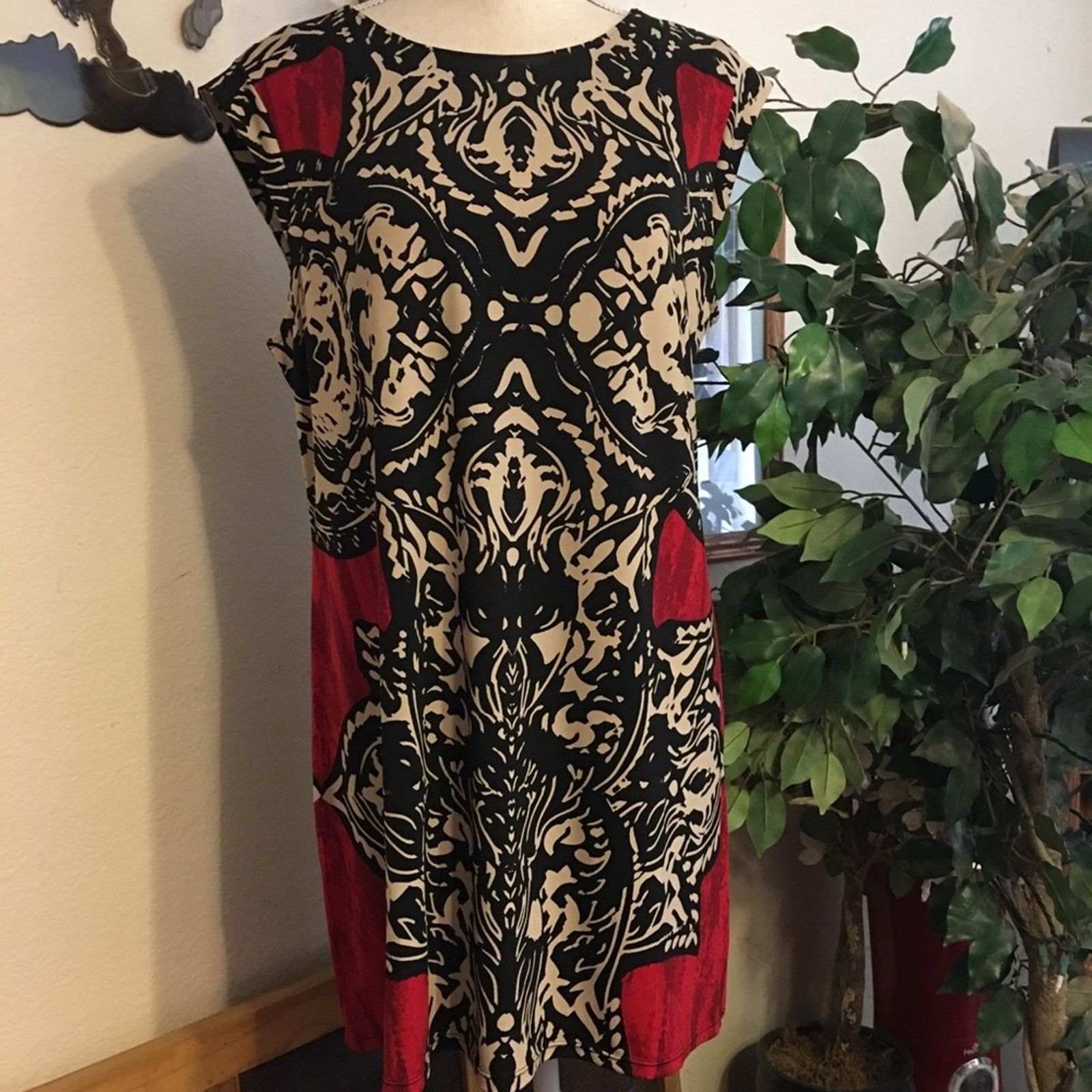Alfani Alfani red black and white print tunic top P/L Size L / US 10 / IT 46 - 1 Thumbnail