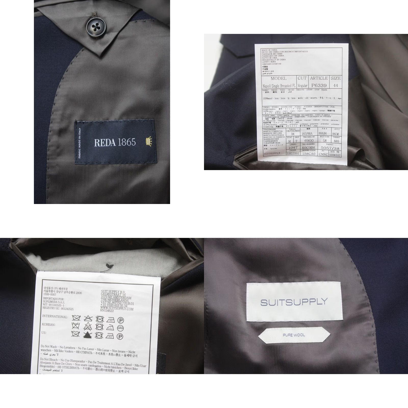 Suitsupply Suitsupply Napoli Single Breasted FL Regular Brescia Suit Mens UK 34 Pure Wool Navy Size 34R - 10 Thumbnail