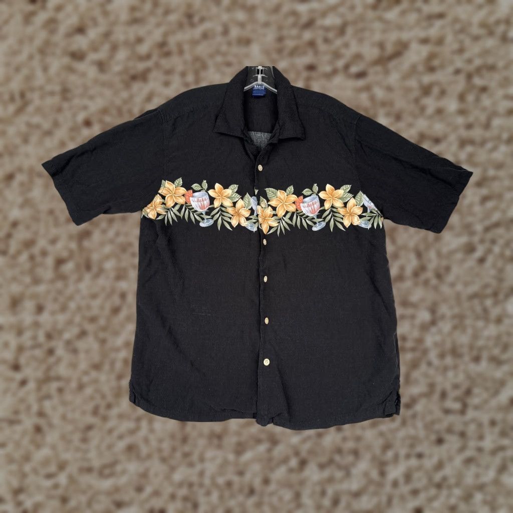 Basic Editions Basic Editions Shirt Men Medium Black Floral Cocktail 100% Rayon Hawaiian Button Size US M / EU 48-50 / 2 - 1 Thumbnail
