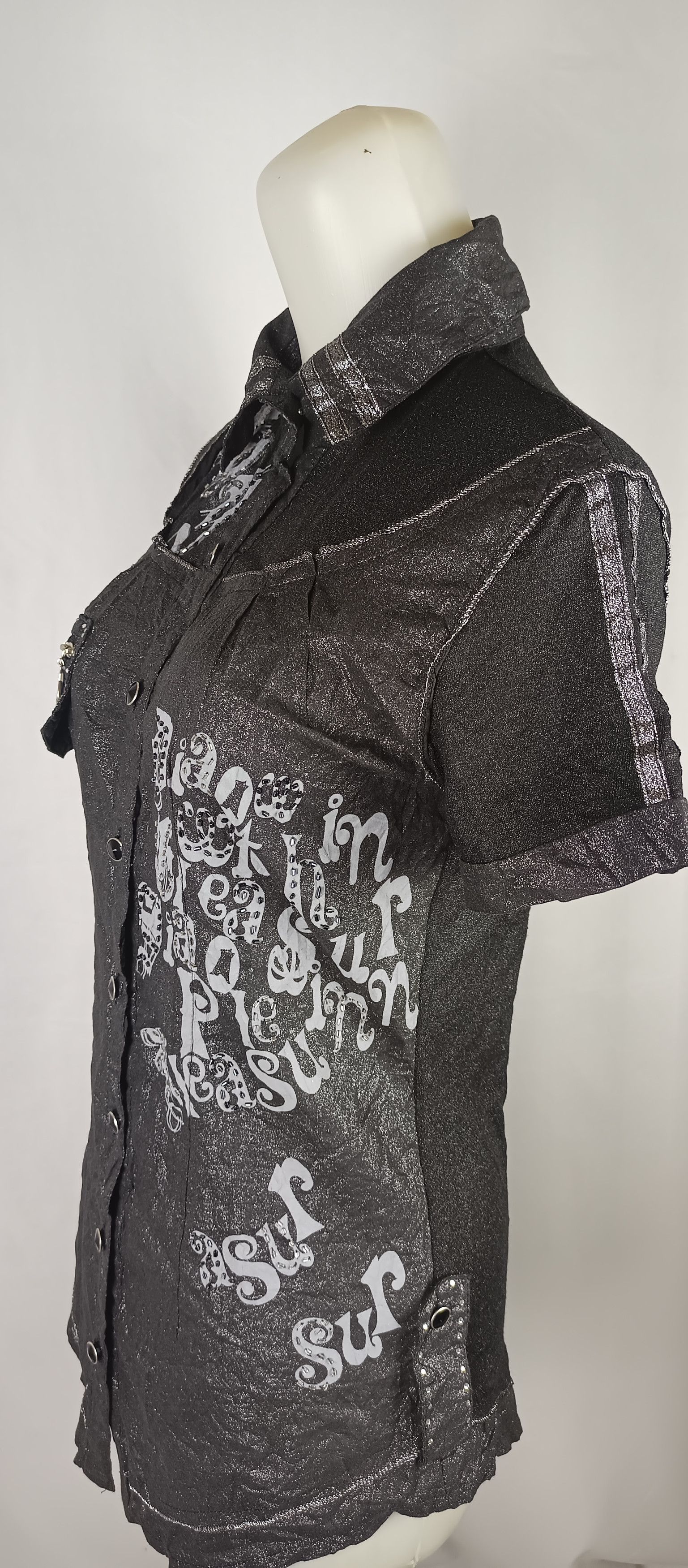 Japanese Brand Women's Black Poem Shimmer Blouses Short Sleeve Size US M / EU 48-50 / 2 - 20 Thumbnail