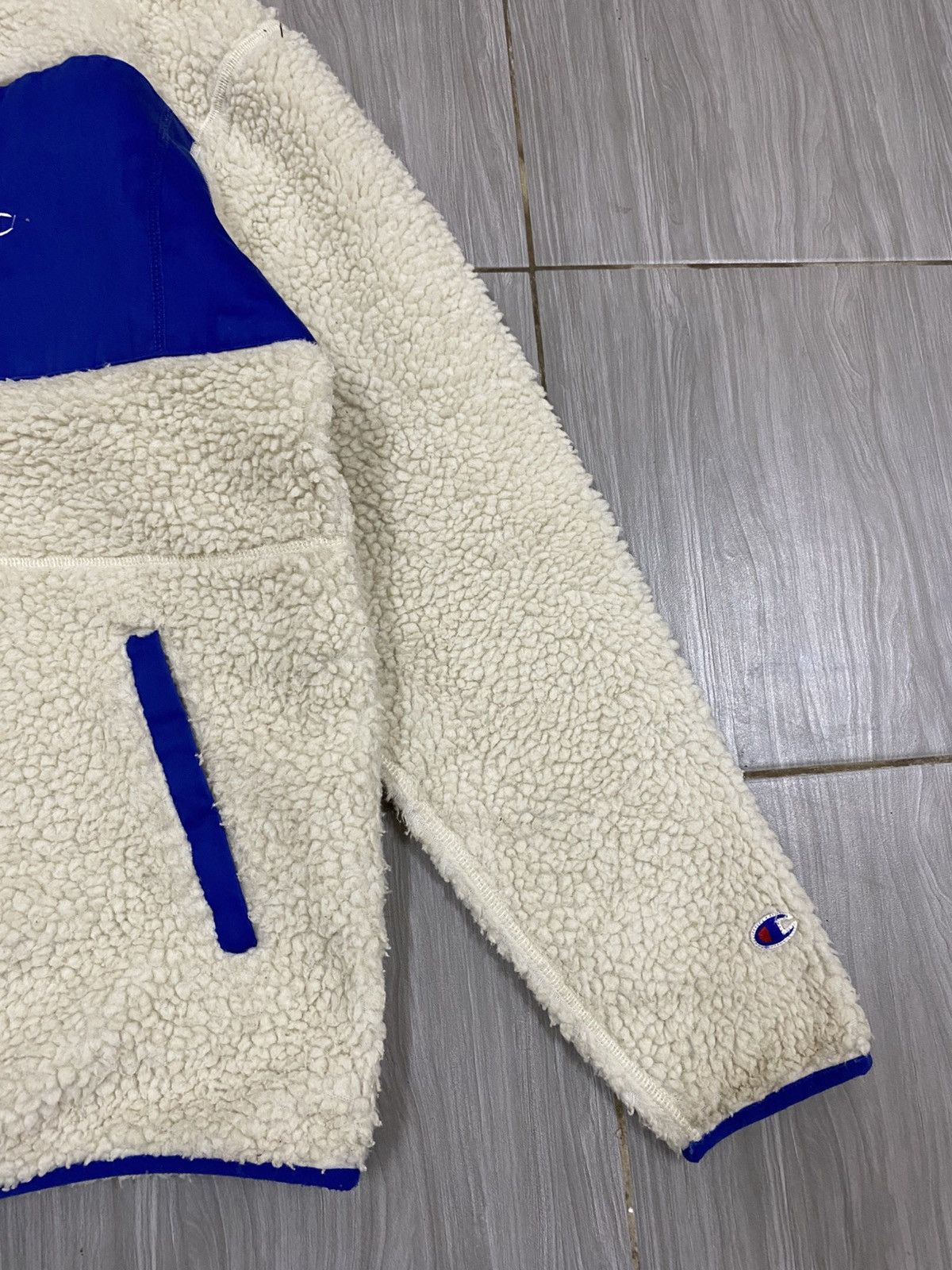 Champion Champion Sherpa Fleece Full Zip Jacket – Cream / Royal Blue Size US L / EU 52-54 / 3 - 4 Thumbnail
