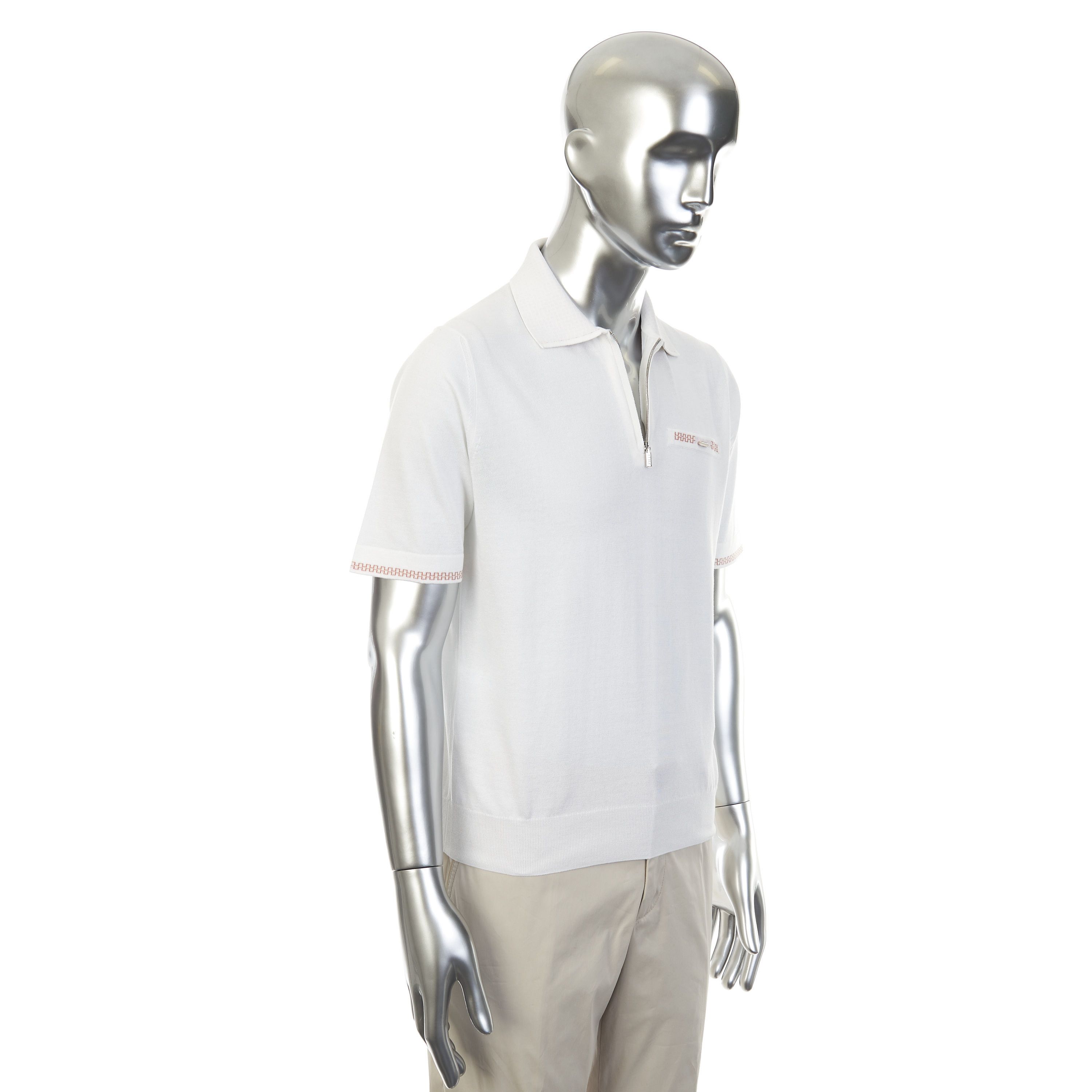 Zilli White Zipped Polo Short Sleeves Shirt Size US M / EU 48-50 / 2 - 5 Thumbnail