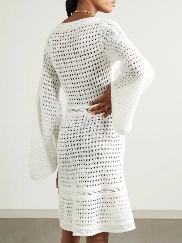 Chloe o1loc1c10425 Pointelle-Knit Mini Dress in Vanilla Size S / US 4 / IT 40 - 3 Thumbnail