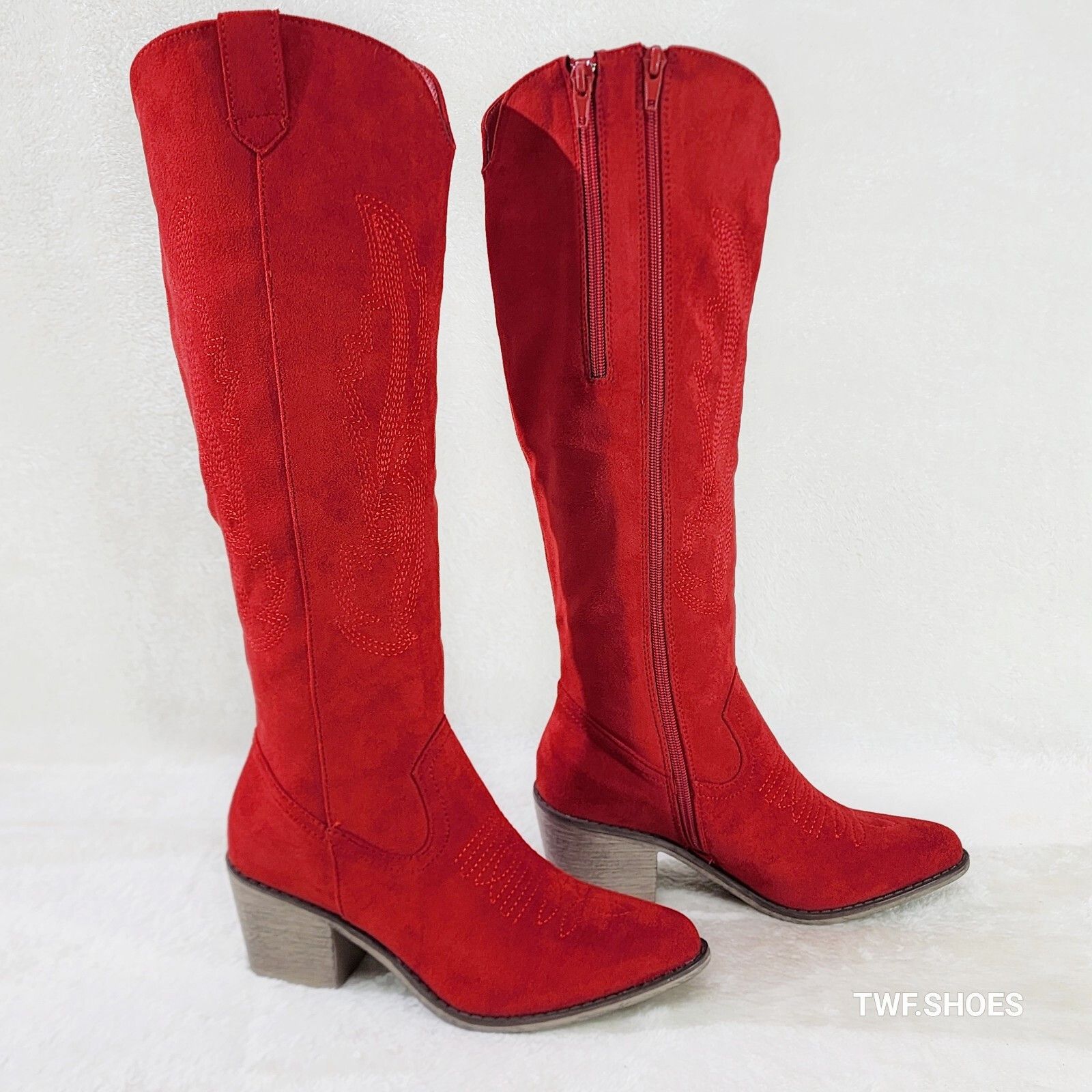 Other Wild Ones Western Cowboy Cowgirl Boots Tuck Zipper Ruby Red Size US 7 / IT 37 - 4 Thumbnail