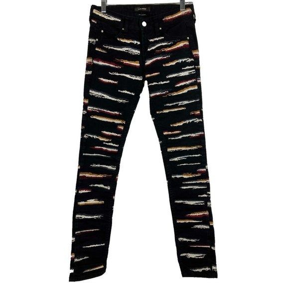 image of 0 Xs Isabel Marant Paint Stripe Print Skinny Jeans Black, Women's (Size 30)