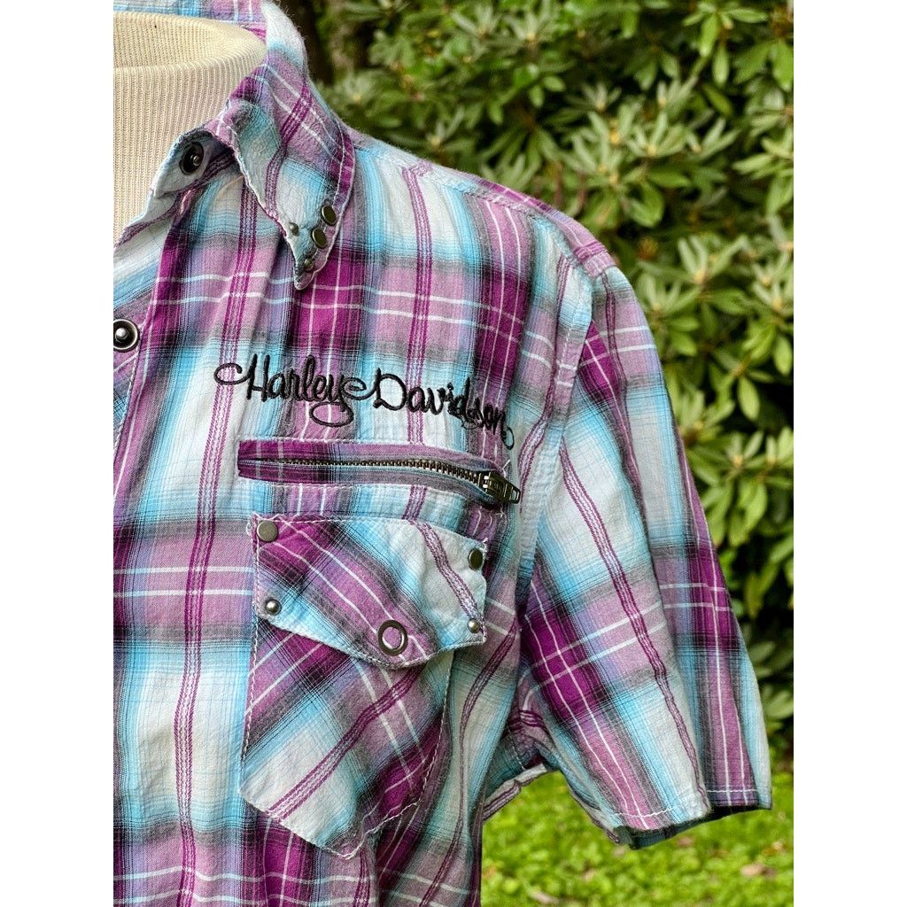 Harley Davidson Women's Plaid Harley Davidson Snap Front Short Sleeve M Size M / US 6-8 / IT 42-44 - 2 Thumbnail