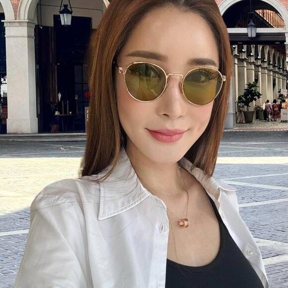 Miu Miu Miu Miu MU55ZS 5AK07O Sunglasses Gold Round Frame Size ONE SIZE - 1 Thumbnail