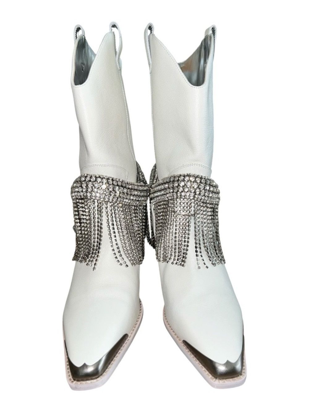 Other DanielXDiamond White Rhinestone Fringe Western Boots Snip T Size US 9.5 / IT 39.5 - 5 Thumbnail