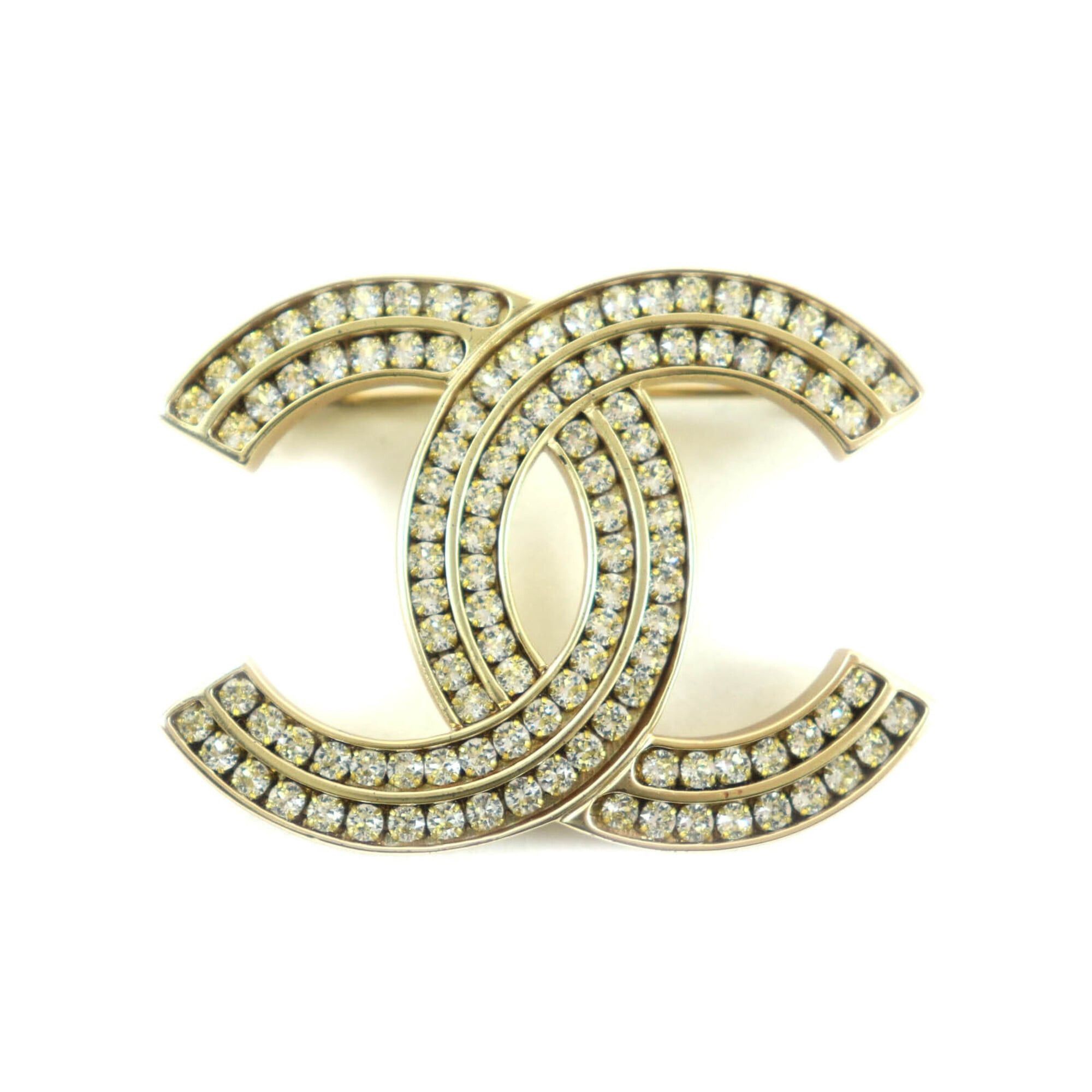 Chanel CHANEL A21C Coco Mark Rhinestone Brooch, Gold, with Box and Dust Bag, Made in France, Women's. Size ONE SIZE - 1 Thumbnail