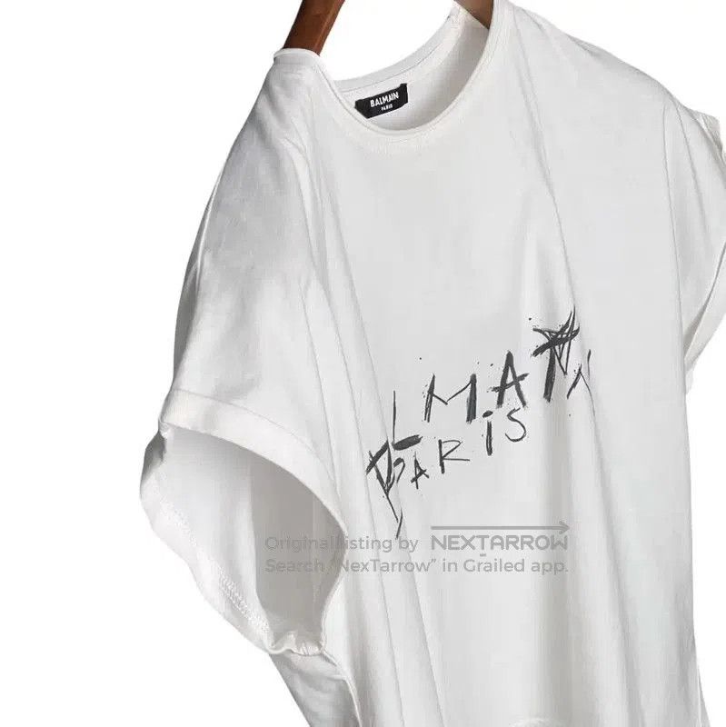 Balmain Balmain White Graphic Short Sleeve Crop T-Shirt . Size L / US 10 / IT 46 - 6 Thumbnail