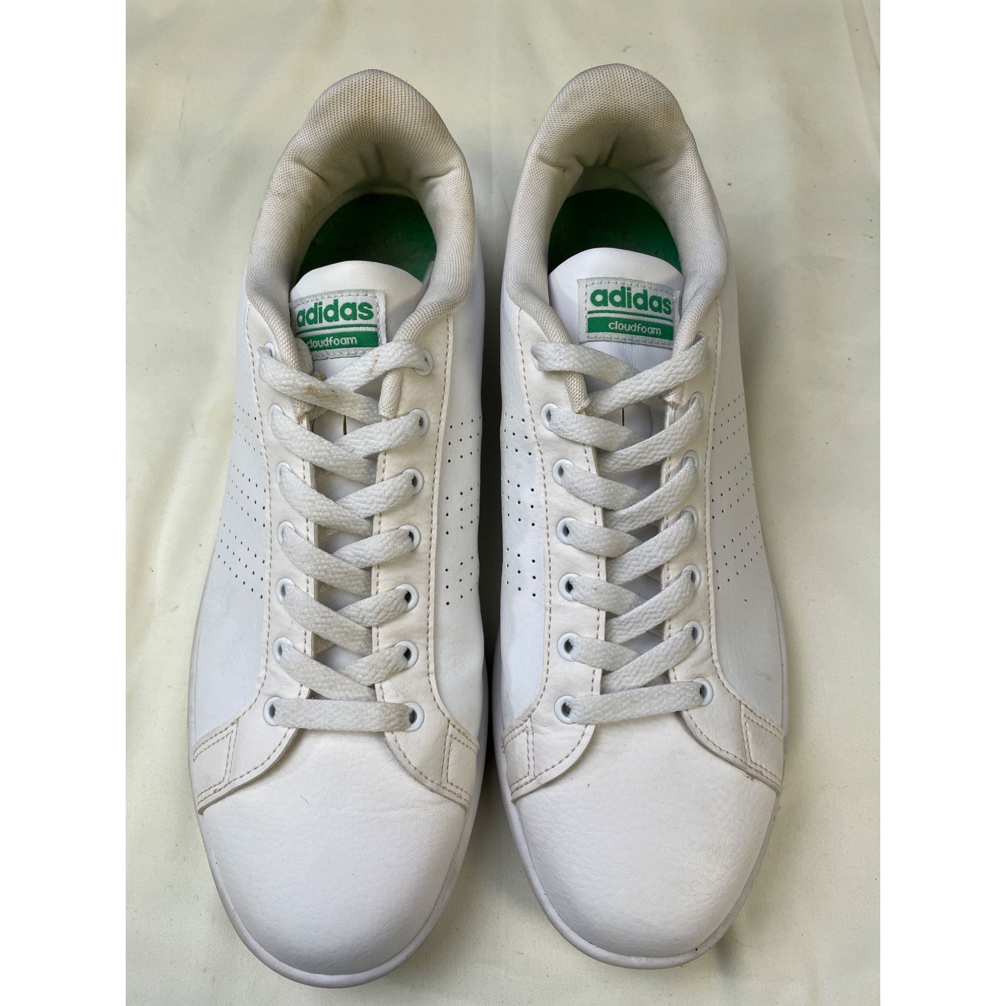 Adidas Adidas Neo Cloudfoam Men's Leather All White Sneakers / Shoe Size US 12 / EU 45 - 2 Thumbnail