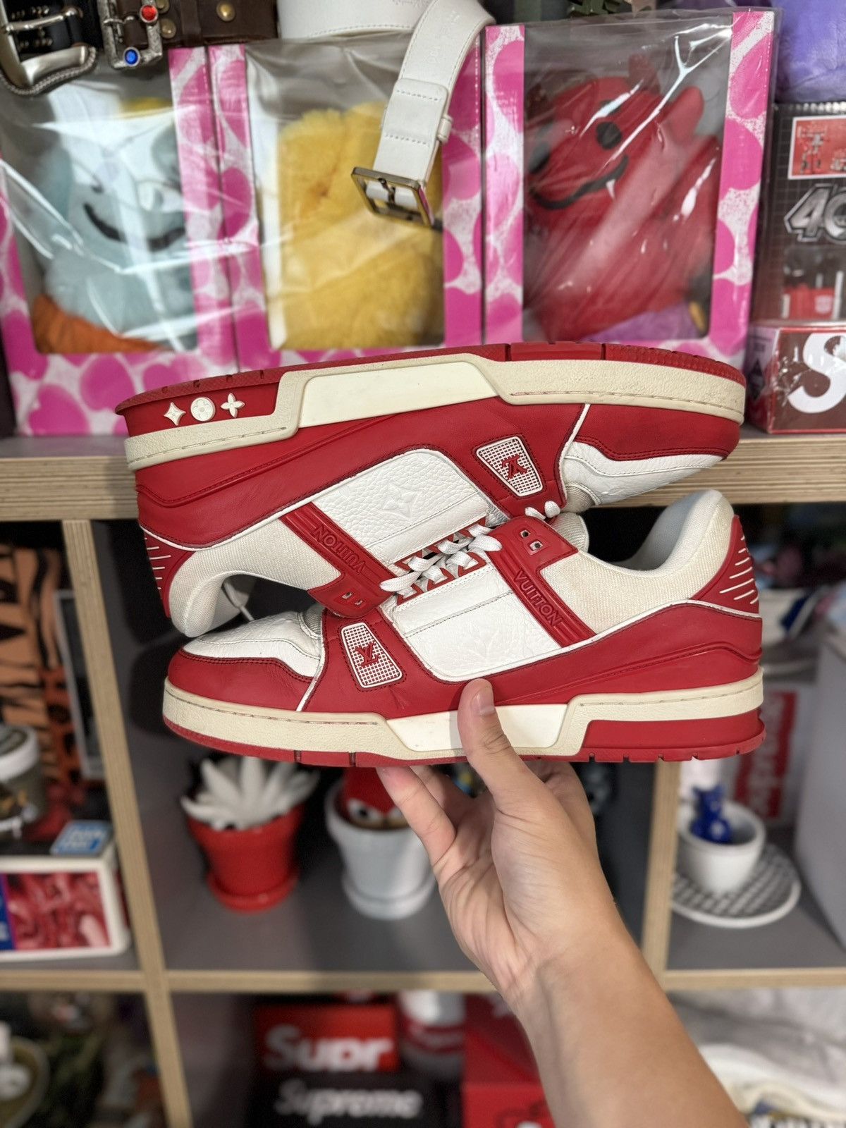 Louis Vuitton Louis Vuitton Red/White Trainer Sneakers Size US 10.5 / EU 43-44 - 6 Thumbnail