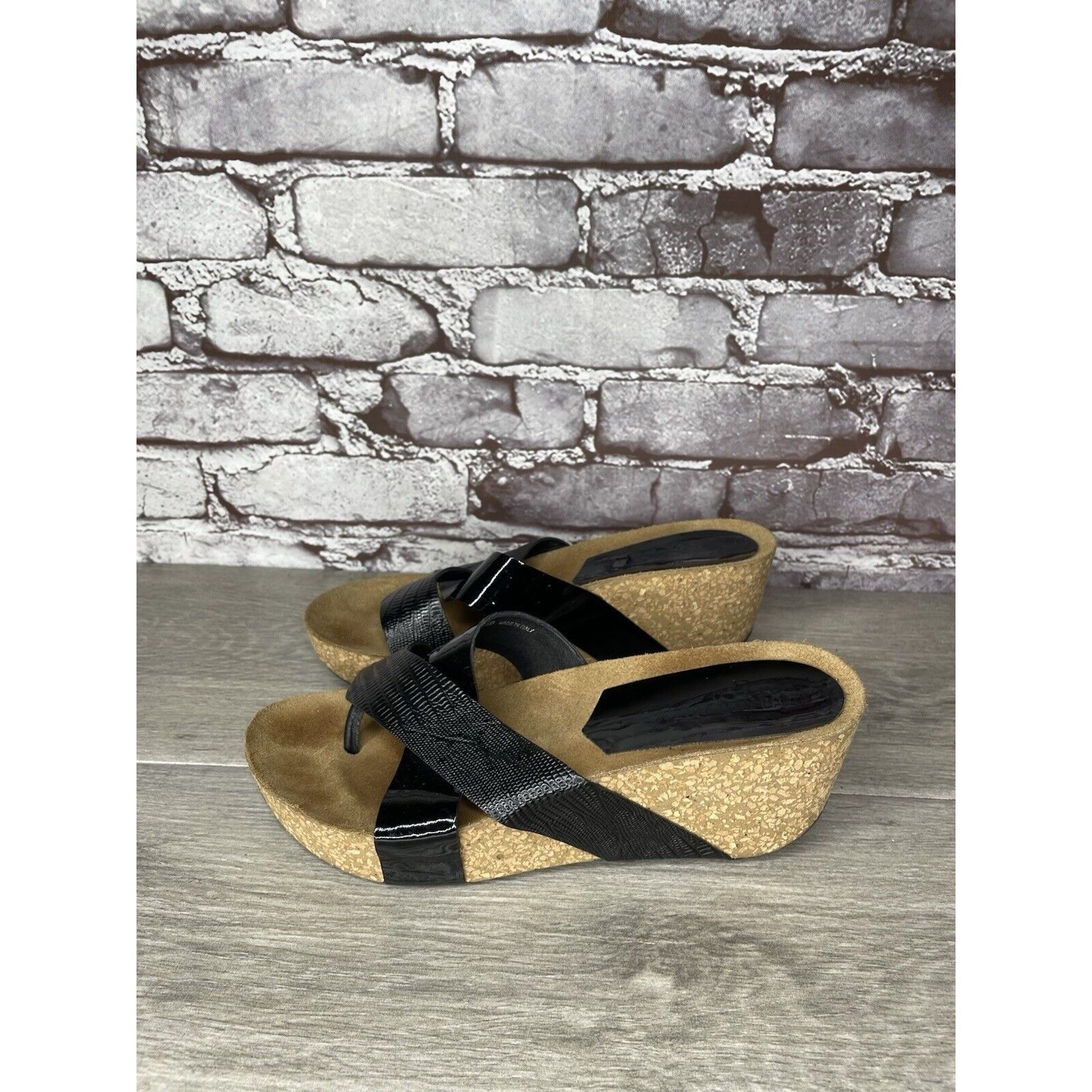 Donald Pliner Donald J. Pliner Gallo Black Patent Leather Toe Cork Wedge S Size US 8.5 / IT 38.5 - 23 Thumbnail