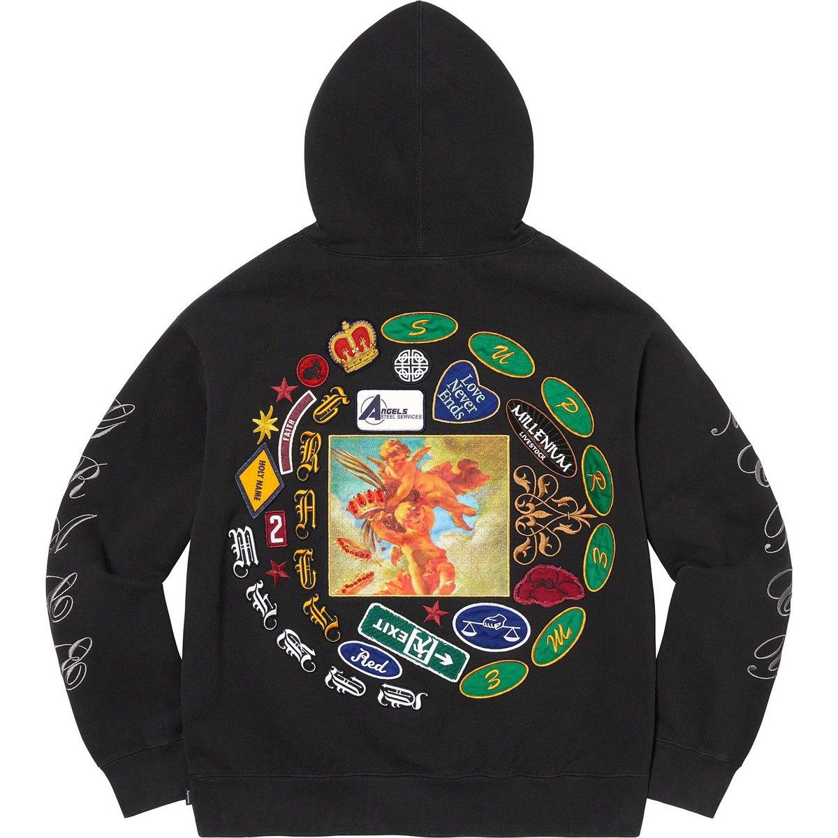 image of Supreme Spiral Patches Hoodie in Black, Men's (Size Large)