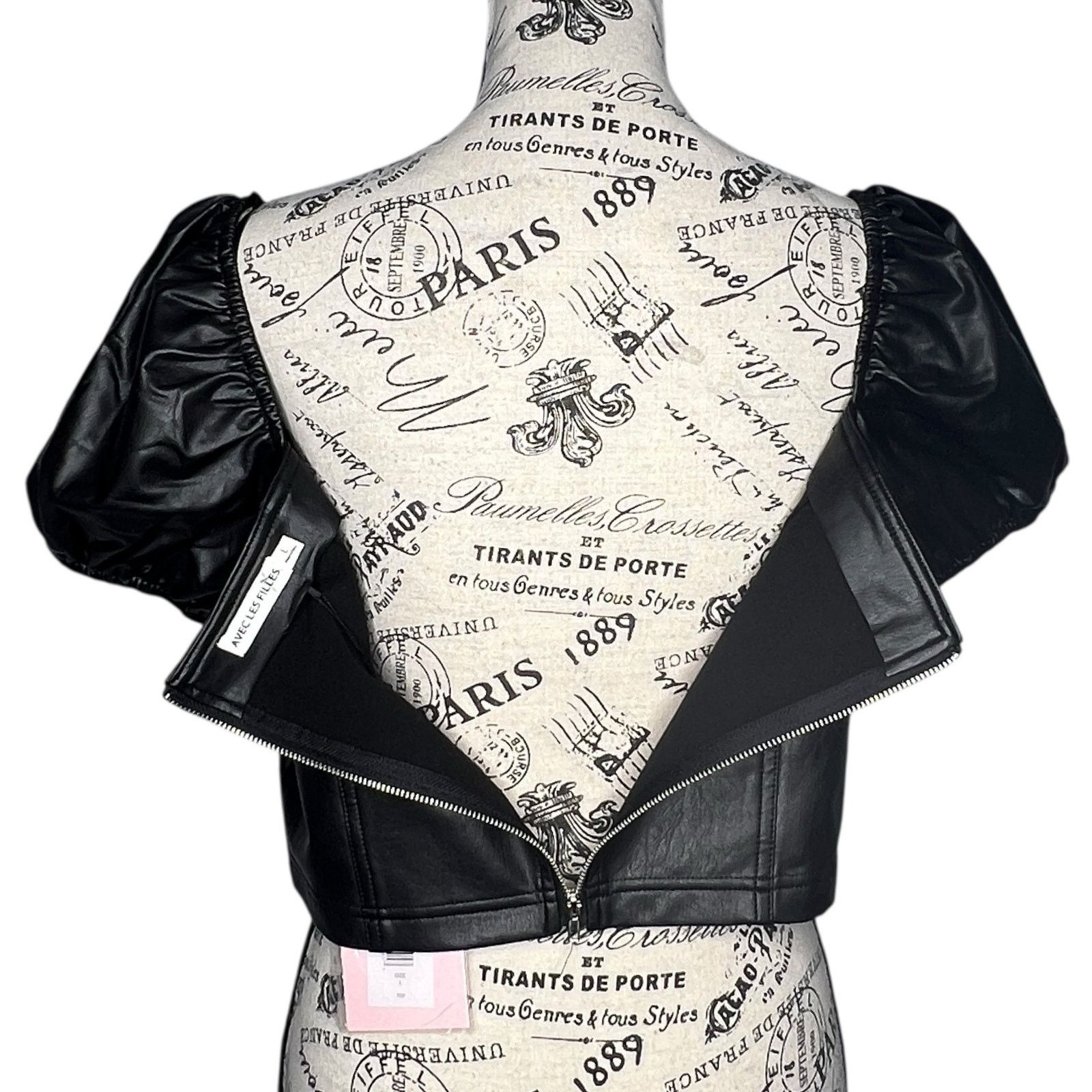 Other Faux Leather Puffy Sleeve Zipper Back Square Neck Crop Top Size L / US 10 / IT 46 - 8 Thumbnail