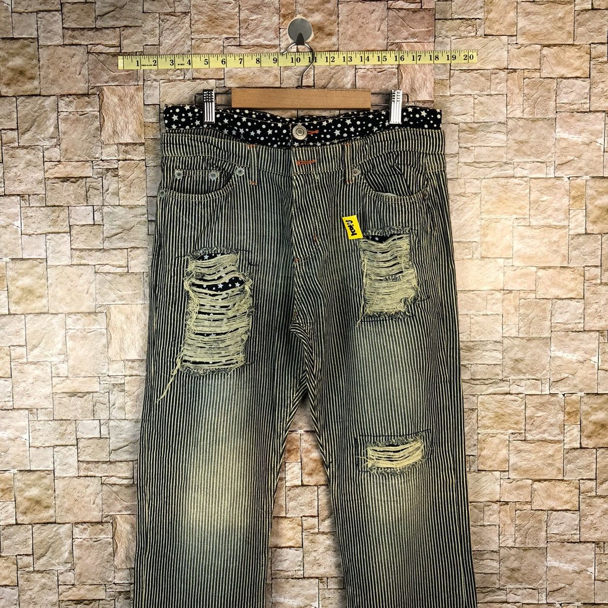Japanese Brand Japan double waist Stripe Distressed cargo Pants #A1021 Size US 29 - 2 Thumbnail