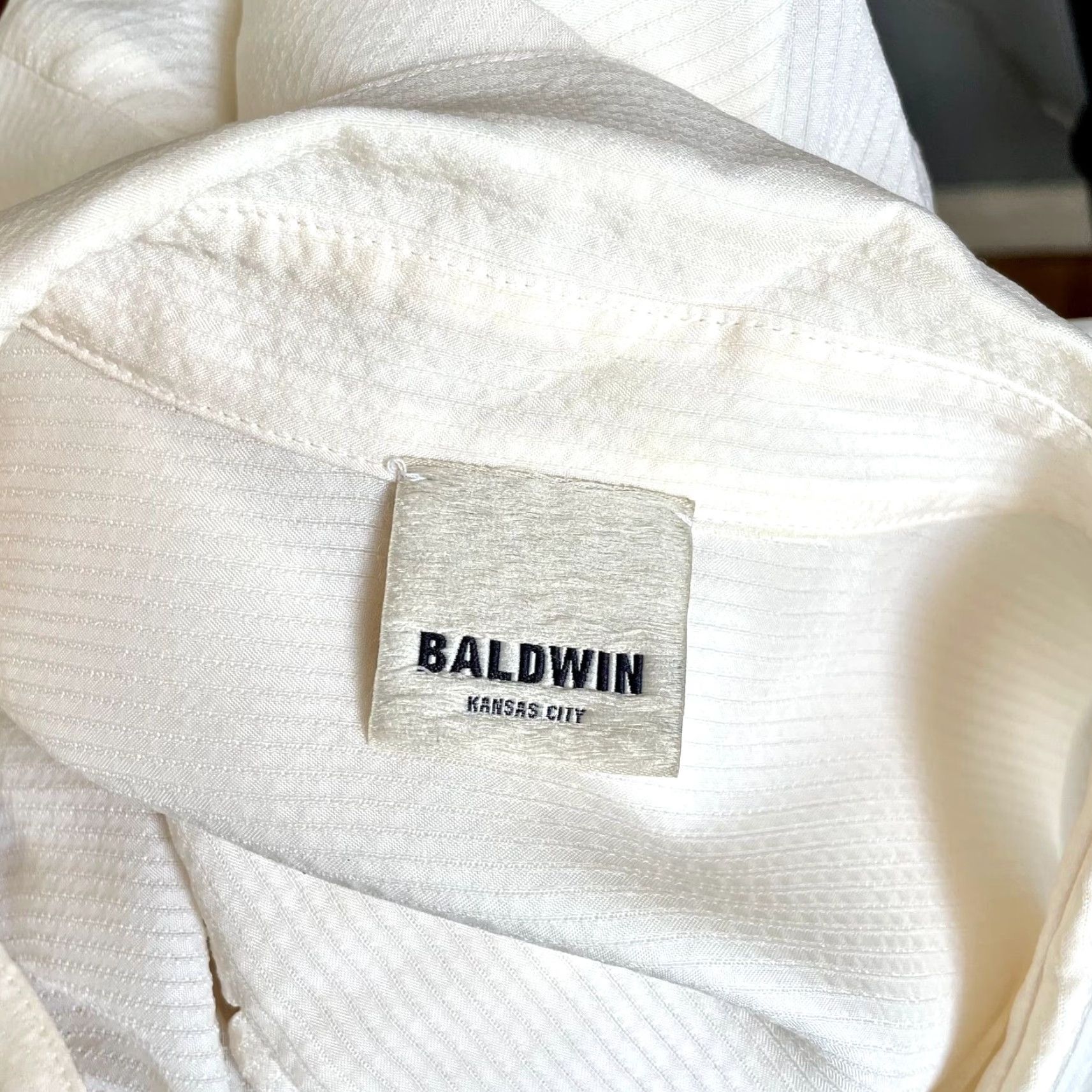Vintage Baldwin Blouse Shirt Cupro Textured Stripe Button Front M Ivory Womens Size M / US 6-8 / IT 42-44 - 7 Thumbnail