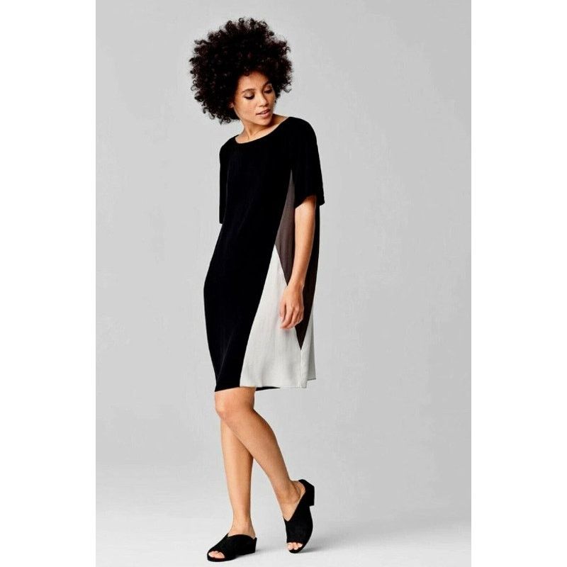Eileen Fisher EILEEN FISHER Colorblock Silk Georgette Crepe Shift Dress XS Size XS / US 0-2 / IT 36-38 - 1 Thumbnail