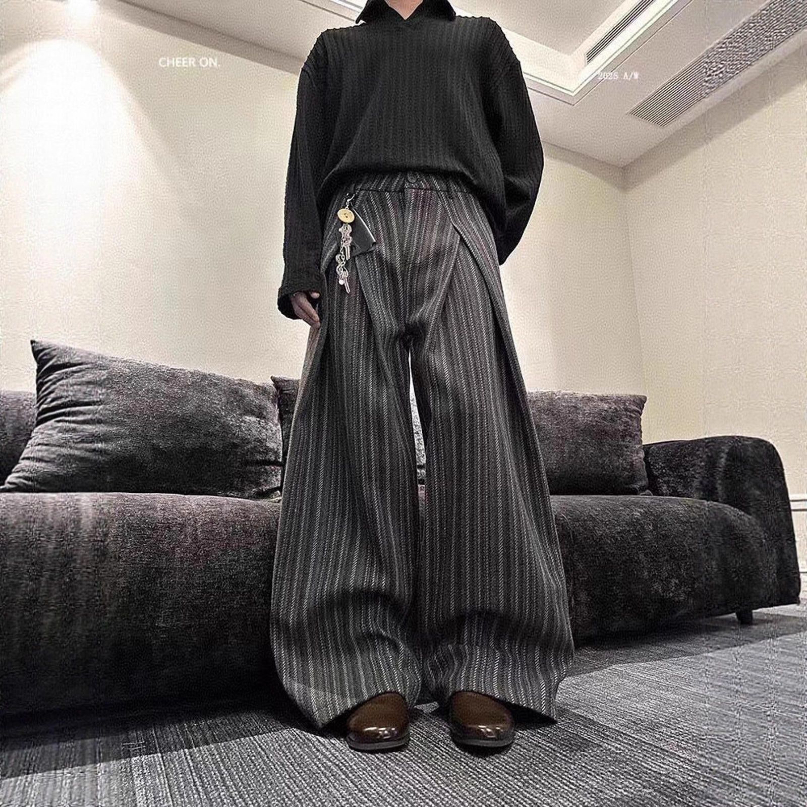 Wide Leg Striped Casual Pants, Relaxed Fit Trousers
