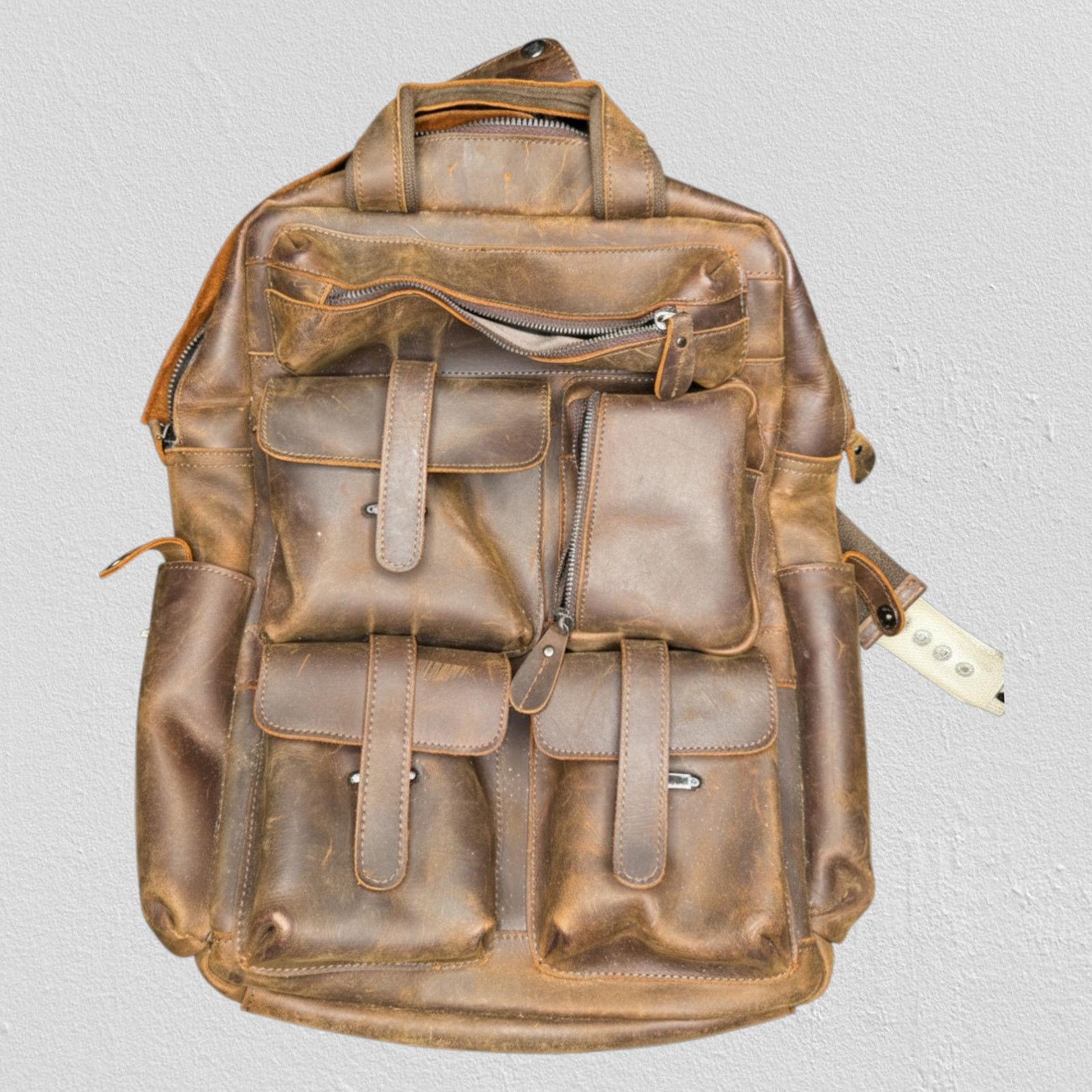 Other Vintage Style Brown Leather Utility Backpack Multi Pocket Size ONE SIZE - 1 Thumbnail