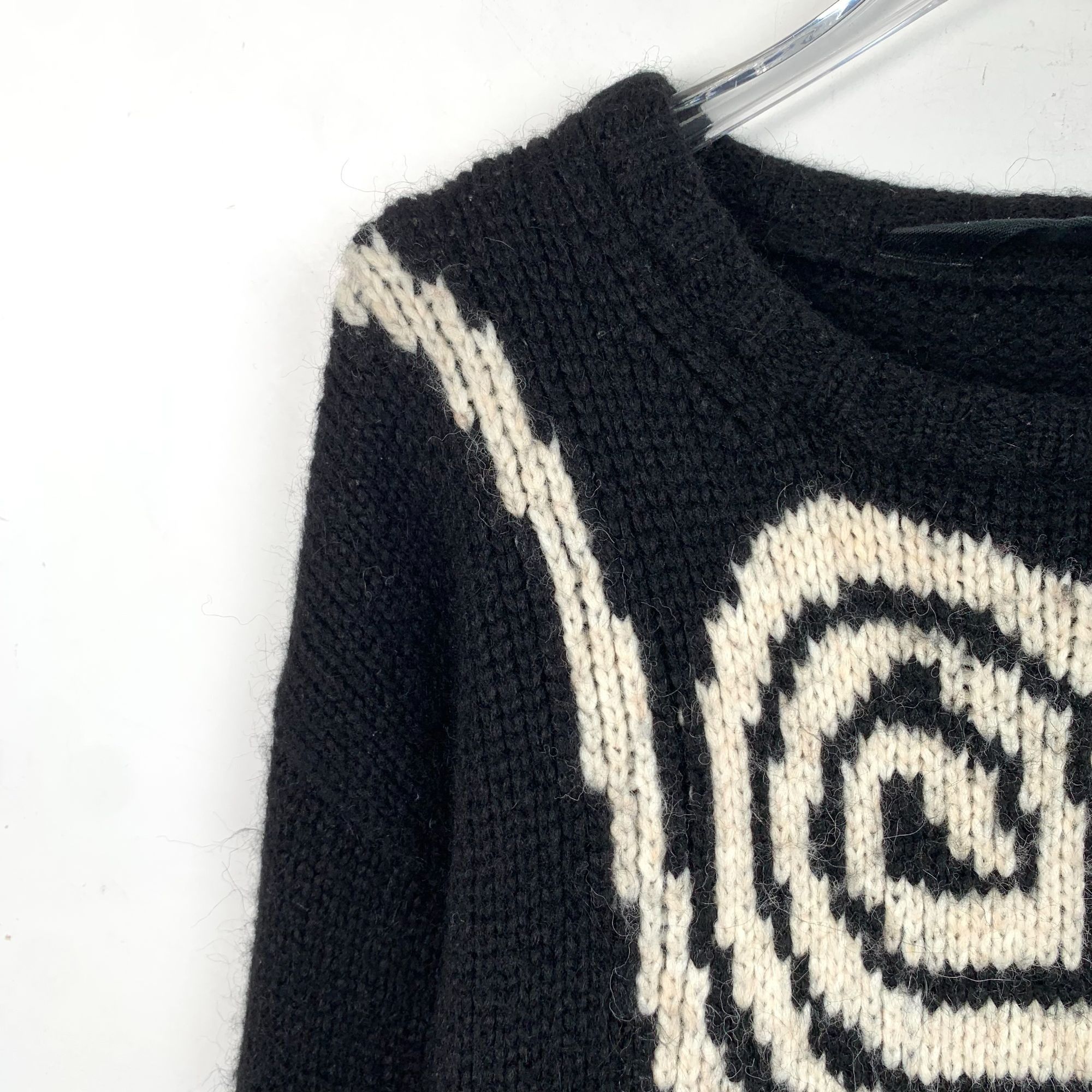 Moncler Moncler Black Wool Sweater With White Abstract Face Size US M / EU 48-50 / 2 - 3 Thumbnail