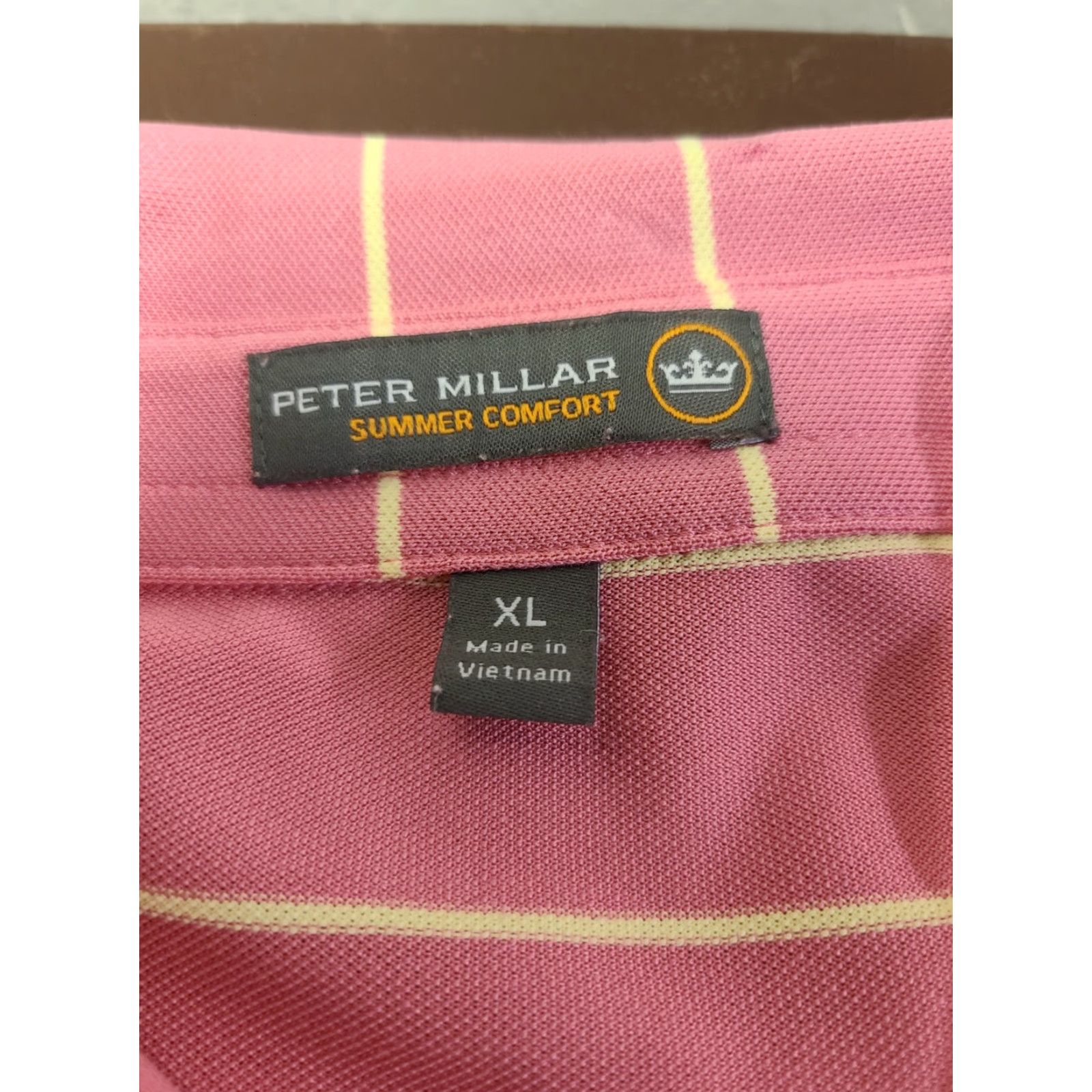 Peter Millar Peter Millar Polo Shirt Men XL Pink Yellow Summer Comfort Striped Short Sleeve Collared Button Logo Golf Rugby All Seasons Breathable Casual Size US XL / EU 56 / 4 - 5 Thumbnail
