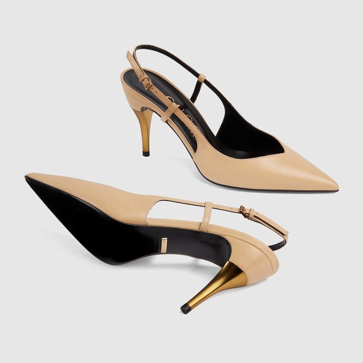 Gucci o1s1wg110225 Women's Slingback Heeled Pumps in Beige Size US 6.5 / IT 36.5 - 3 Thumbnail