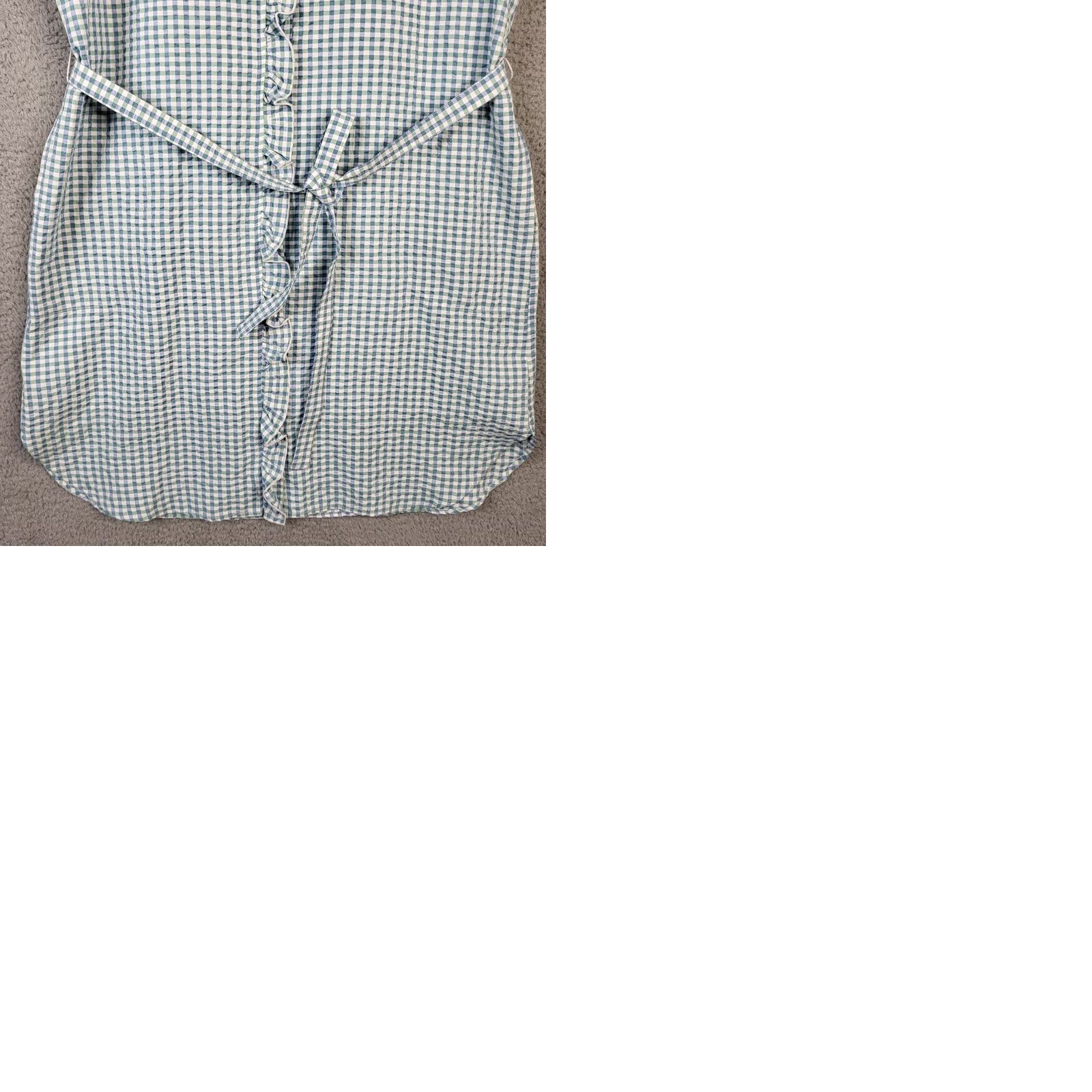 Vintage Amber Women's Button Up Ruffle Dress L Seersucker Check Casual A-Line Colour Orange/Amber Cute 90s? Size L / US 10 / IT 46 - 9 Thumbnail