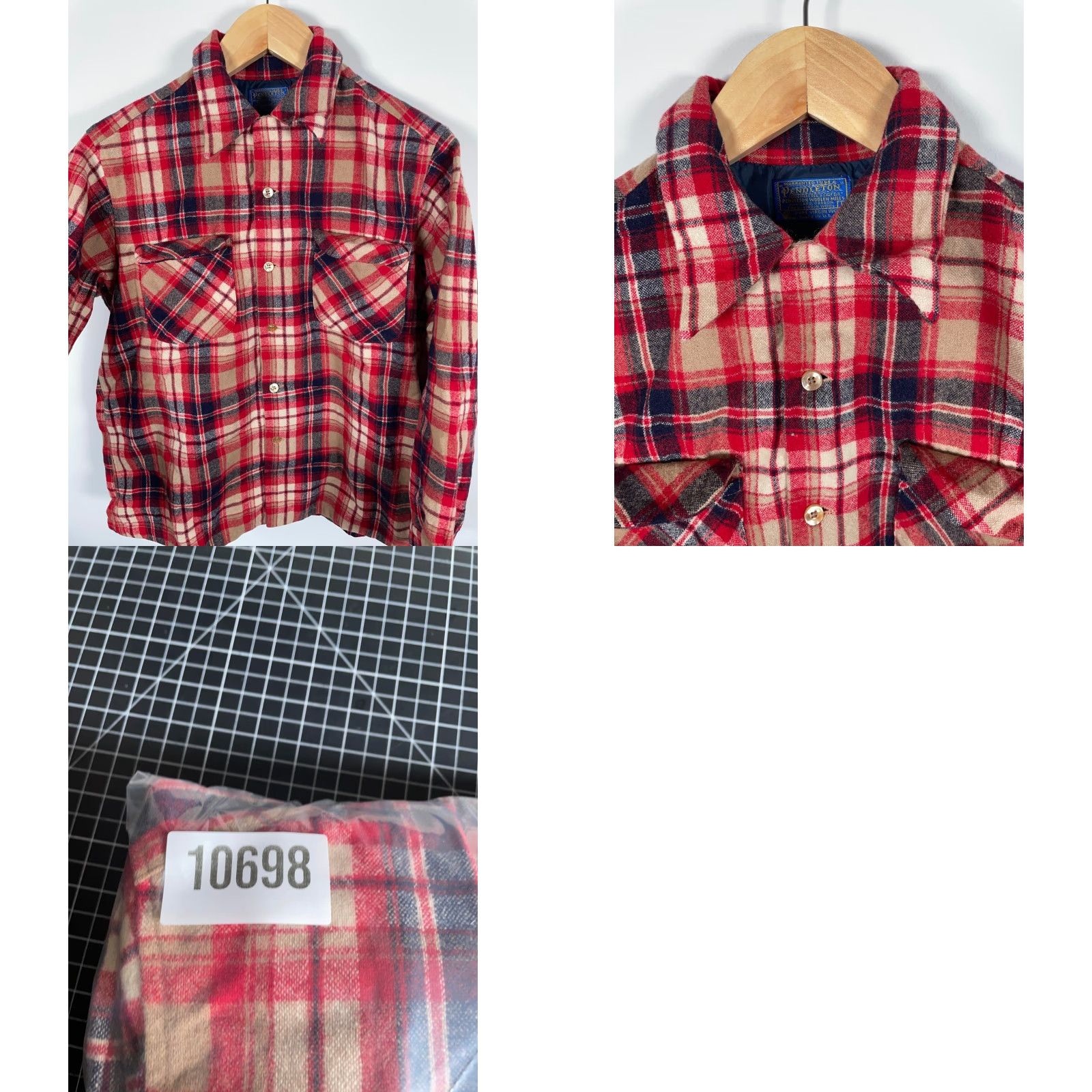 Pendleton VINTAGE Pendleton Wool Flannel Shirt Mens Large Red Beige Plaid USA 70s Loop Collar Button-Up Long Sleeve Collared Shirt Size US L / EU 52-54 / 3 - 9 Thumbnail