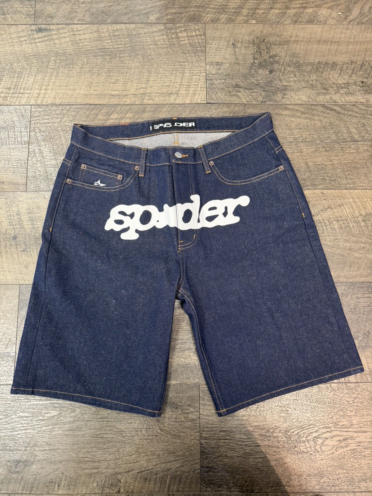 Sp5der SP5DER OG LOGO DENIM SHORTS - Spider worldwide | Grailed
