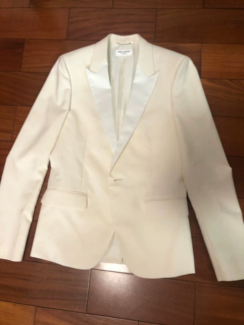 Saint Laurent Paris Elegant White Smoking Jacket from Saint Laurent-2505 Size US L / EU 52-54 / 3 - 1 Thumbnail