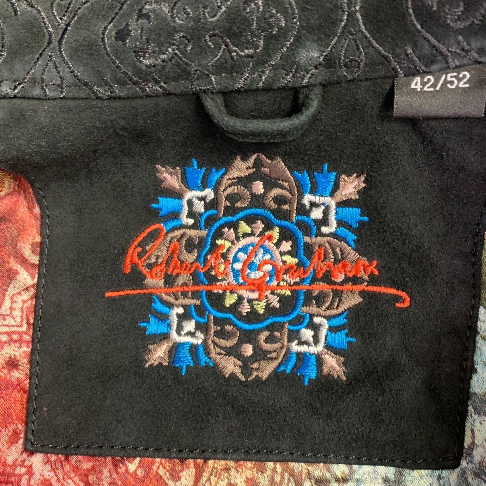 Robert Graham L Black Embroidery Suede Contrast Trim Long Sleeve Shirt Size L / US 10 / IT 46 - 6 Thumbnail