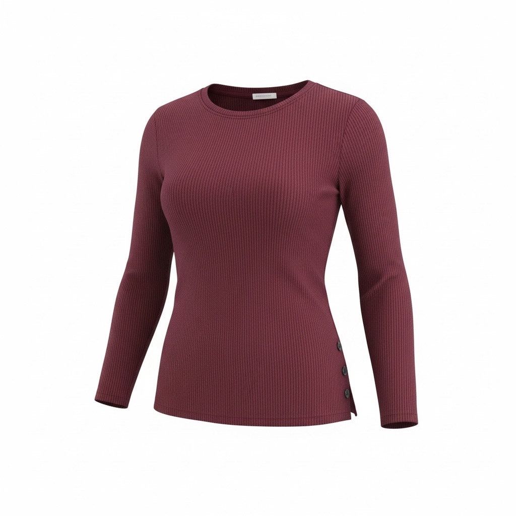 Loft LOFT Outlet Womens Large Burgundy Ribbed Sweater Button Side Size L / US 10 / IT 46 - 1 Thumbnail