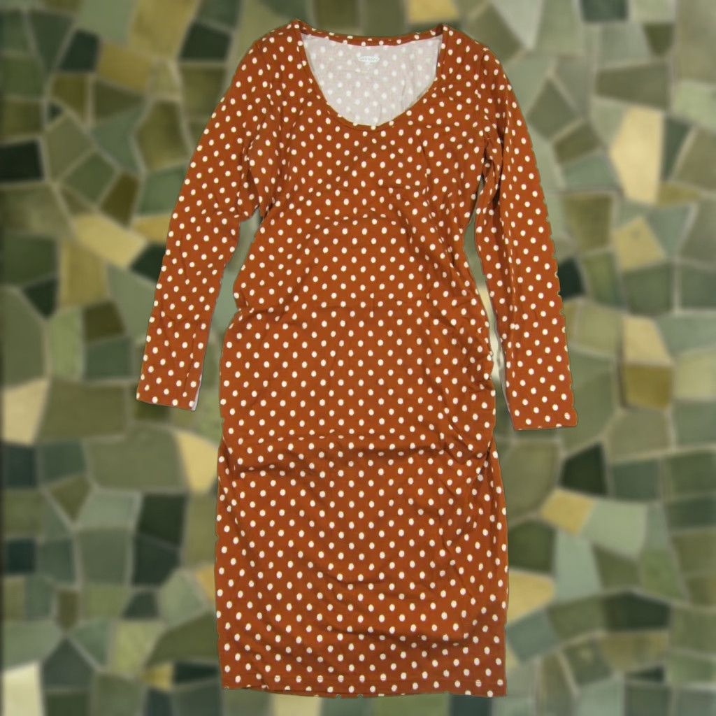 Old Navy Old Navy Maternity Brown White Polka Dot Long Sleeve Ruched Dress Women Size S Size S / US 4 / IT 40 - 1 Thumbnail