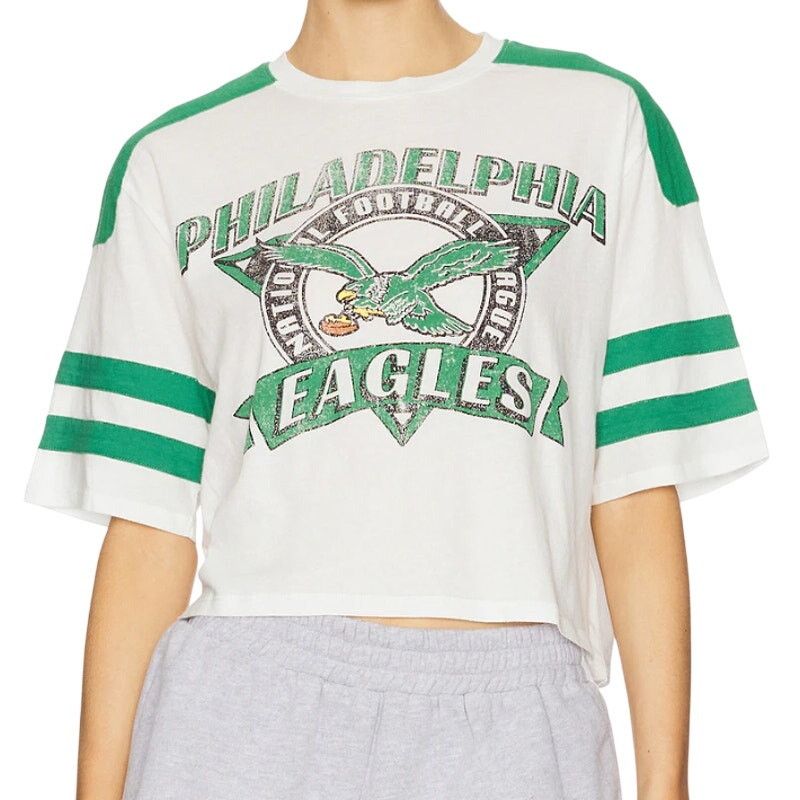 Junk Food Junk Food Eagles Striped Crop Tee in Vintage White & Kelly Size XS / US 0-2 / IT 36-38 - 1 Thumbnail