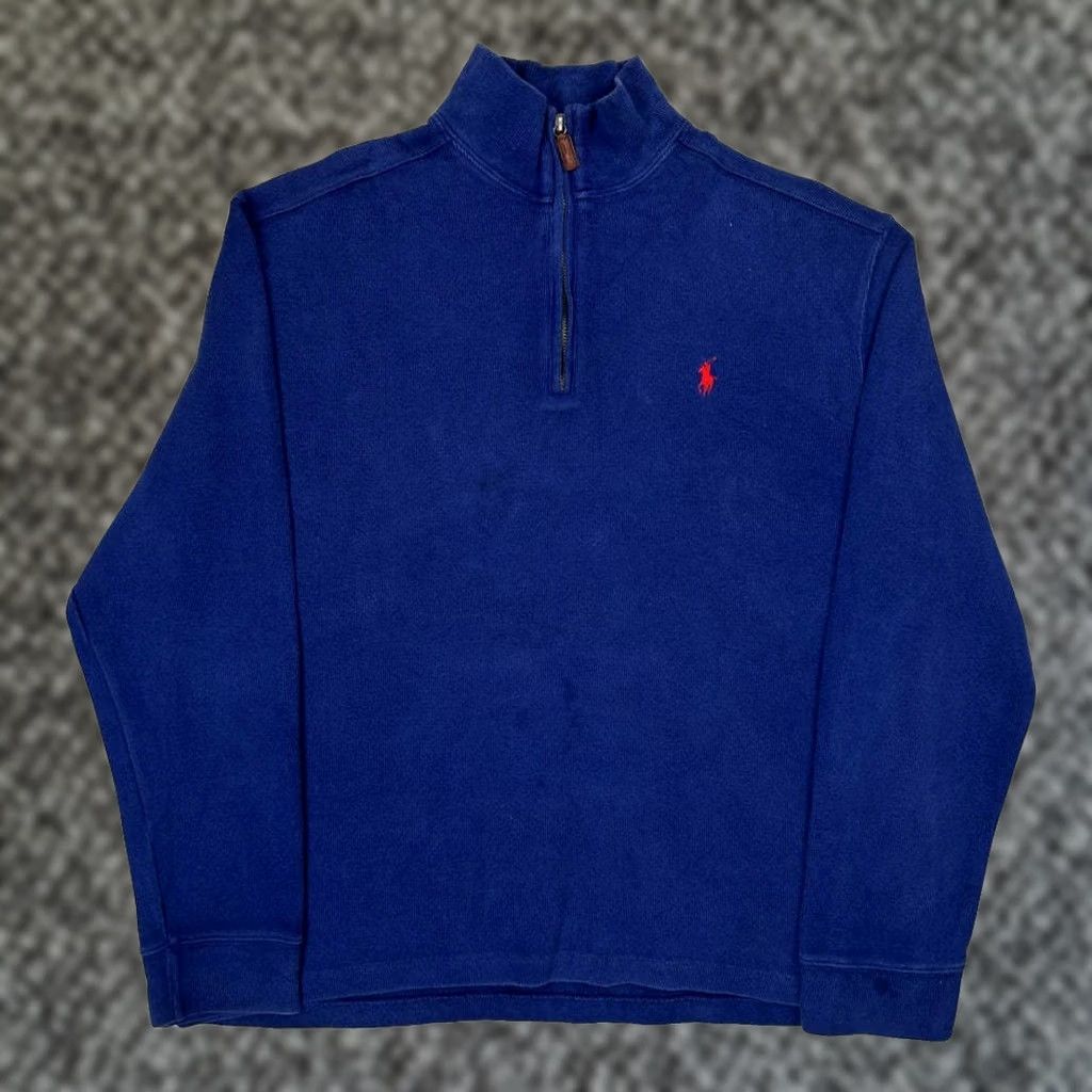 Vintage Polo By Ralph Lauren 1/4 Zip Large Blue Cotton Mens Shirt Xl, Men's